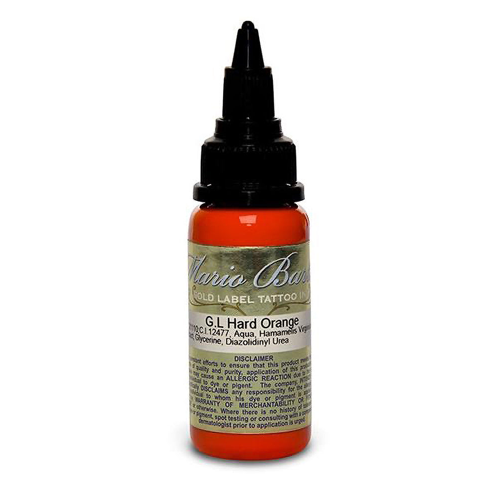 Hard Orange Mario Barth Gold Label Tattoo Ink — Professional 1oz Bottle for Tattoo Artists — Perfect for Realism, Traditional & Neo-Traditional Tattoos