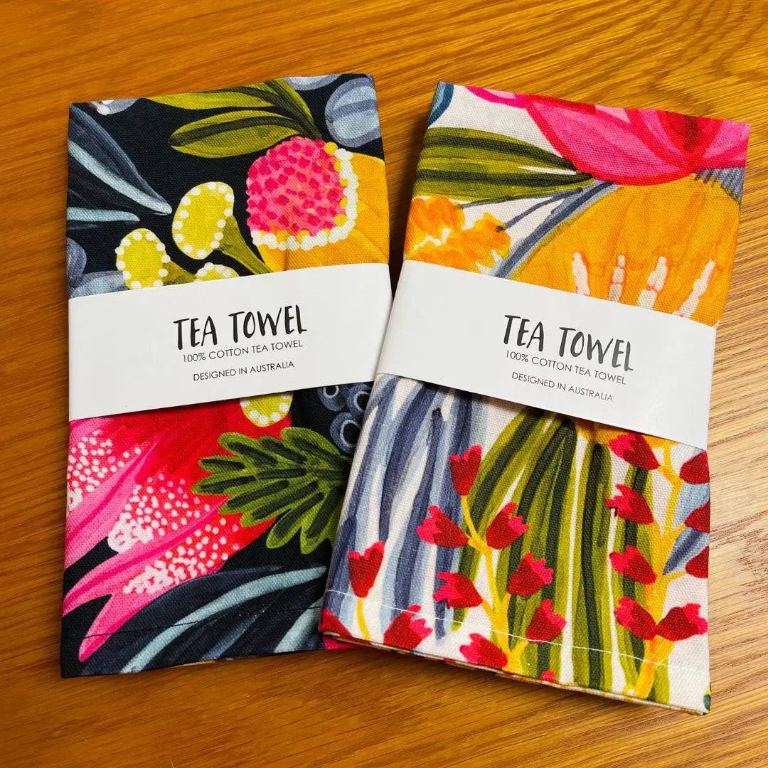 Premium Bush Flowers Tea Towel Set - 100% Cotton Kitchen Towels (Set of 3) - Absorbent & Decorative for Tea Time, Baking & Kitchen Decor