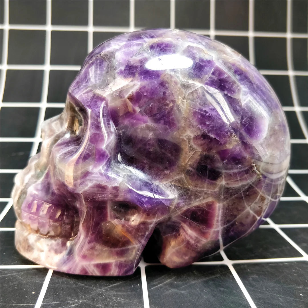 1KG Natural Amethyst Skull - Hand Carved Crystal Decor for Witchcraft, Meditation & Healing | Spiritual Stone Ornament for Home Altar, Office Desk & Gift