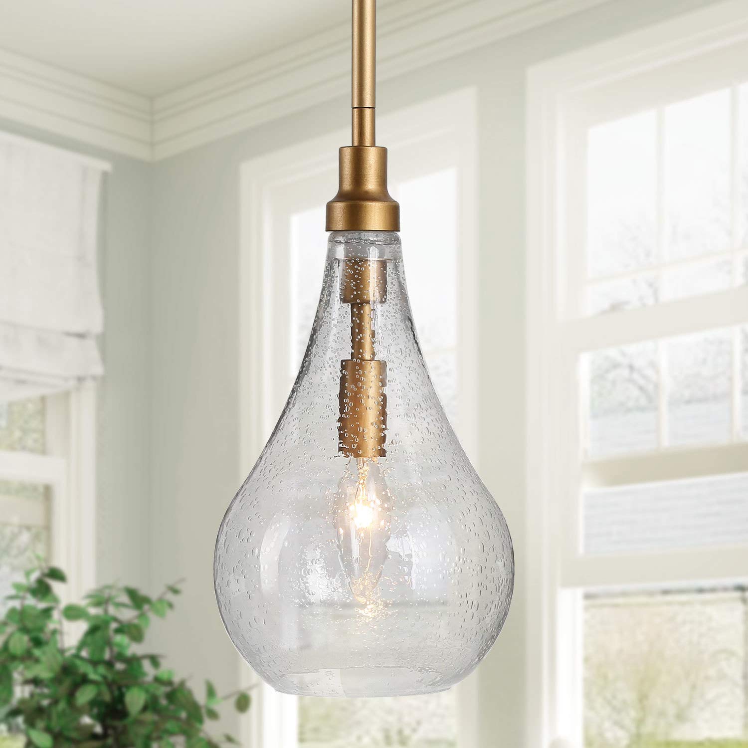 KSANA Gold Glass Pendant Light Fixture - Modern Hanging Chandelier for Kitchen Island, Bedroom, Dining Room, Entryway, Sink & Breakfast Nook - Perfect for Ambient Lighting in Home Decor