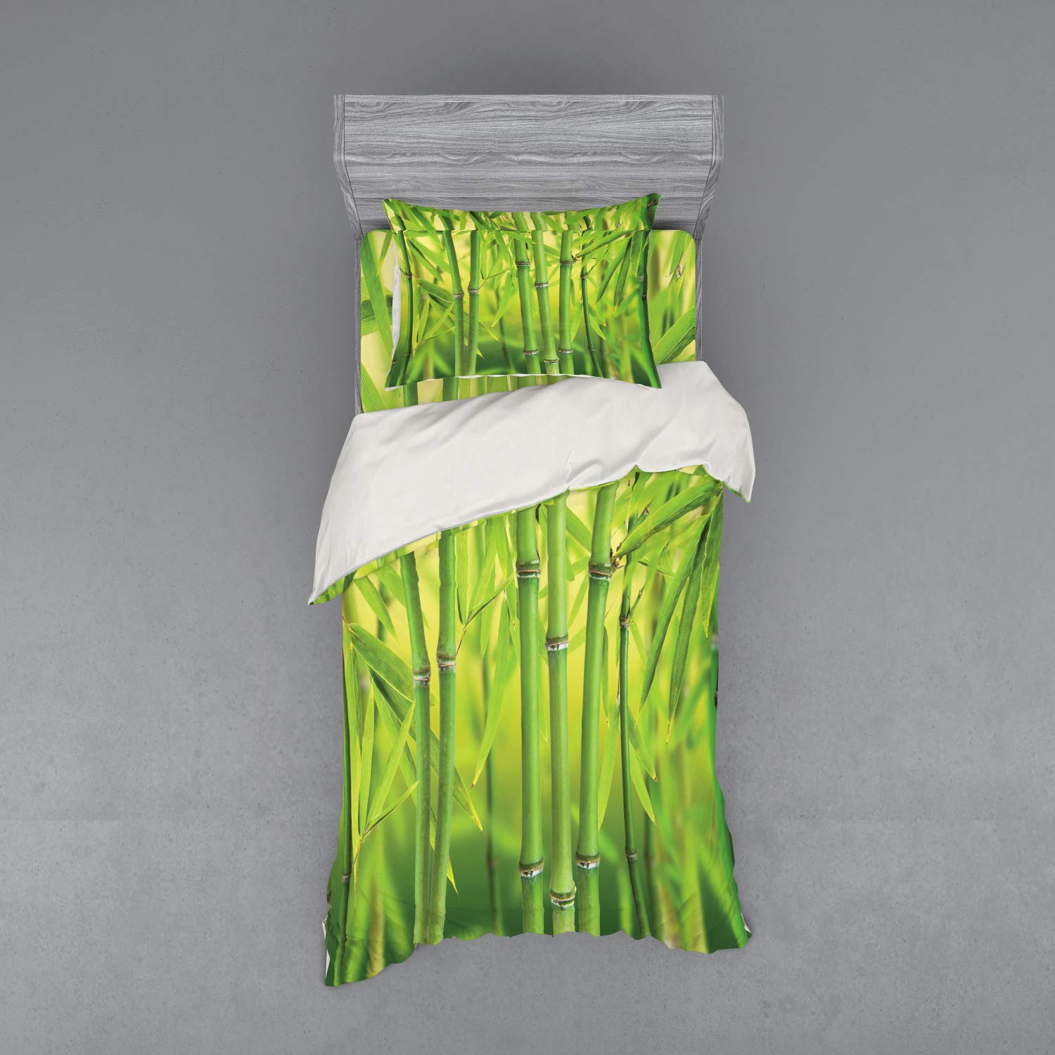 Ambesonne Tropical Rainforest Wildlife Bedding Set - 3 Piece Duvet Cover with Sham & Fitted Sheet, Twin Size, Apple Green - Nature Inspired Bedroom Decor for Jungle Themed Rooms & Wildlife Lovers