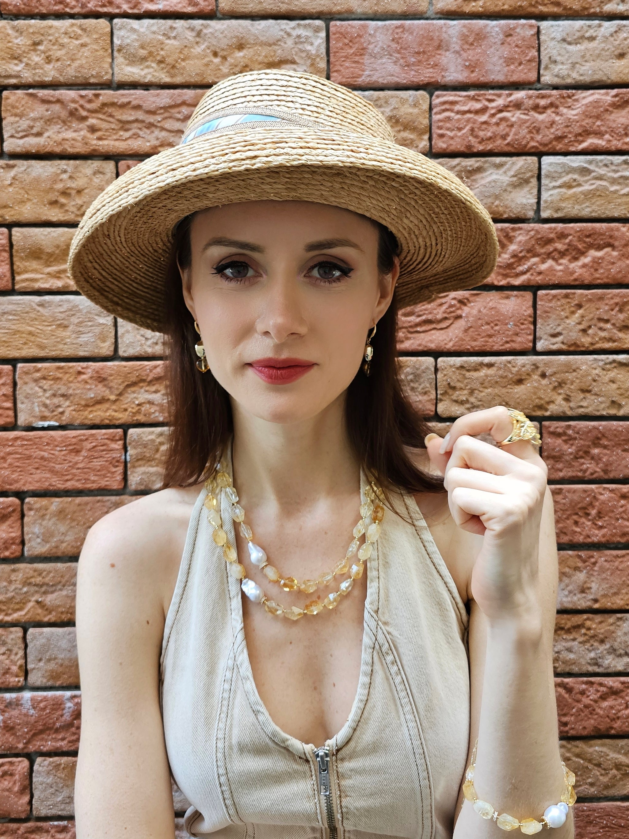 Faceted Citrine & Baroque Pearls Double Layer Necklace PN053 | Elegant Jewelry for Women, Perfect for Parties, Weddings & Special Occasions