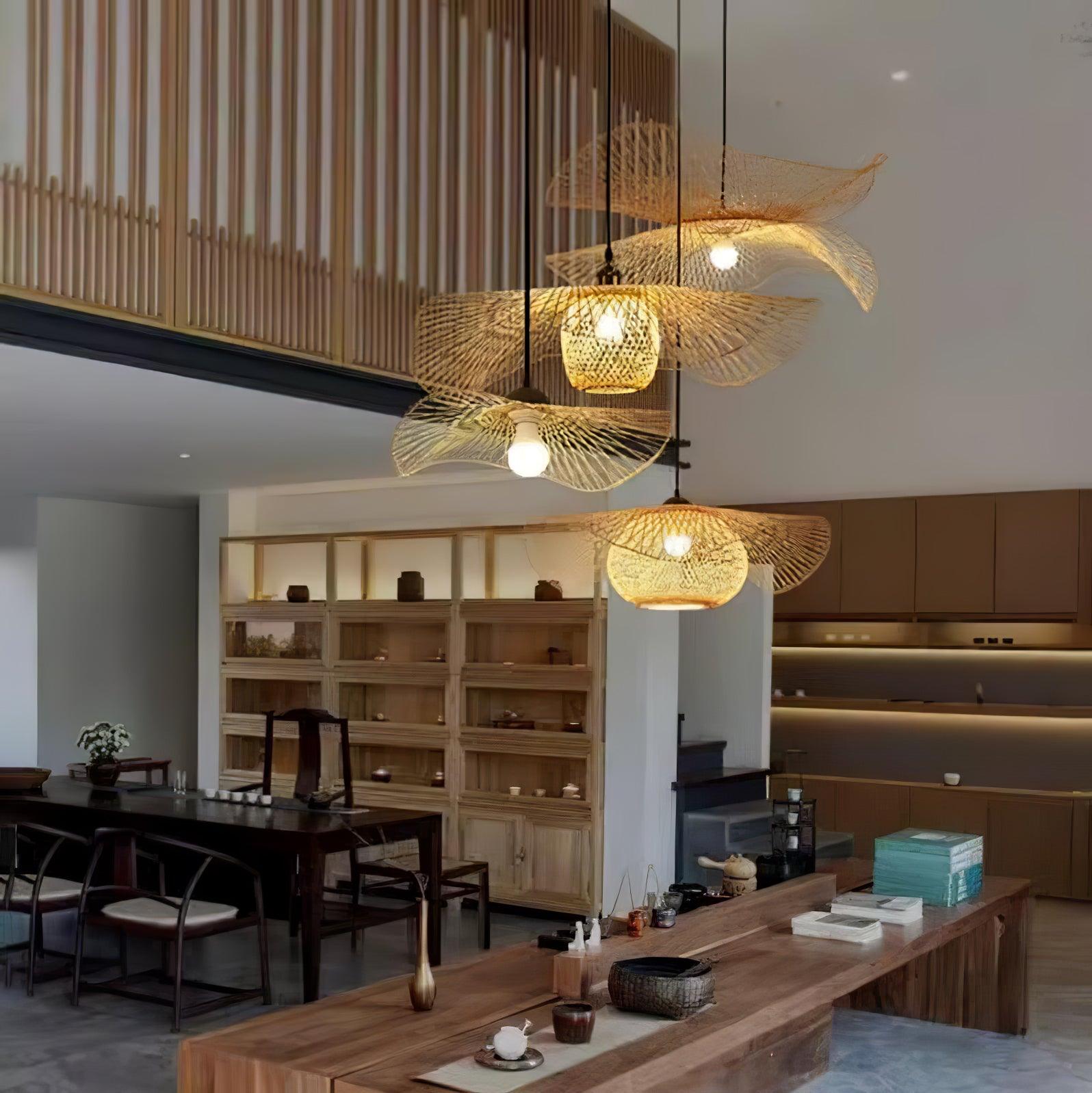 Handmade Bamboo Frame Pendant Light - Modern Boho Ceiling Lamp for Living Room, Bedroom & Dining Room Decor