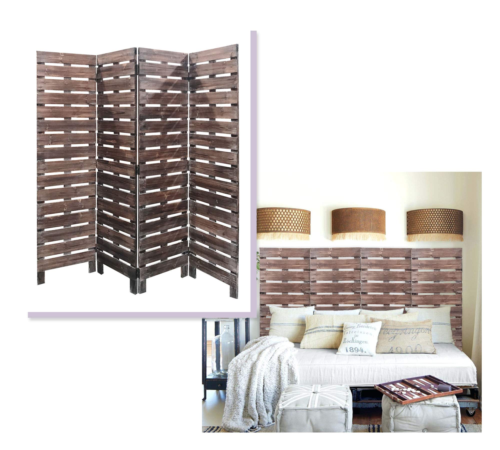 Screen Gems SG-353 Brown Room Divider Panel - 6-Foot Tall Privacy Partition for Home Office, Living Room & Bedroom Separation