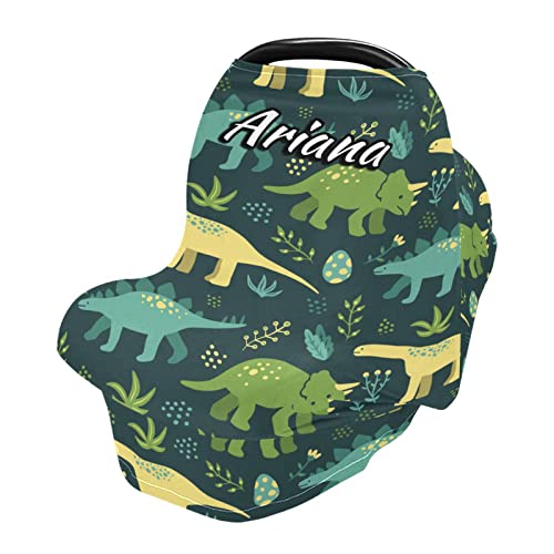 Custom Cute Green Dinosaur Stretchy Baby Car Seat Canopy - Personalized Infant Stroller Cover & Nursing Scarf - Multi-Use for Boys | Perfect for Travel, Shopping & Outdoor Protection