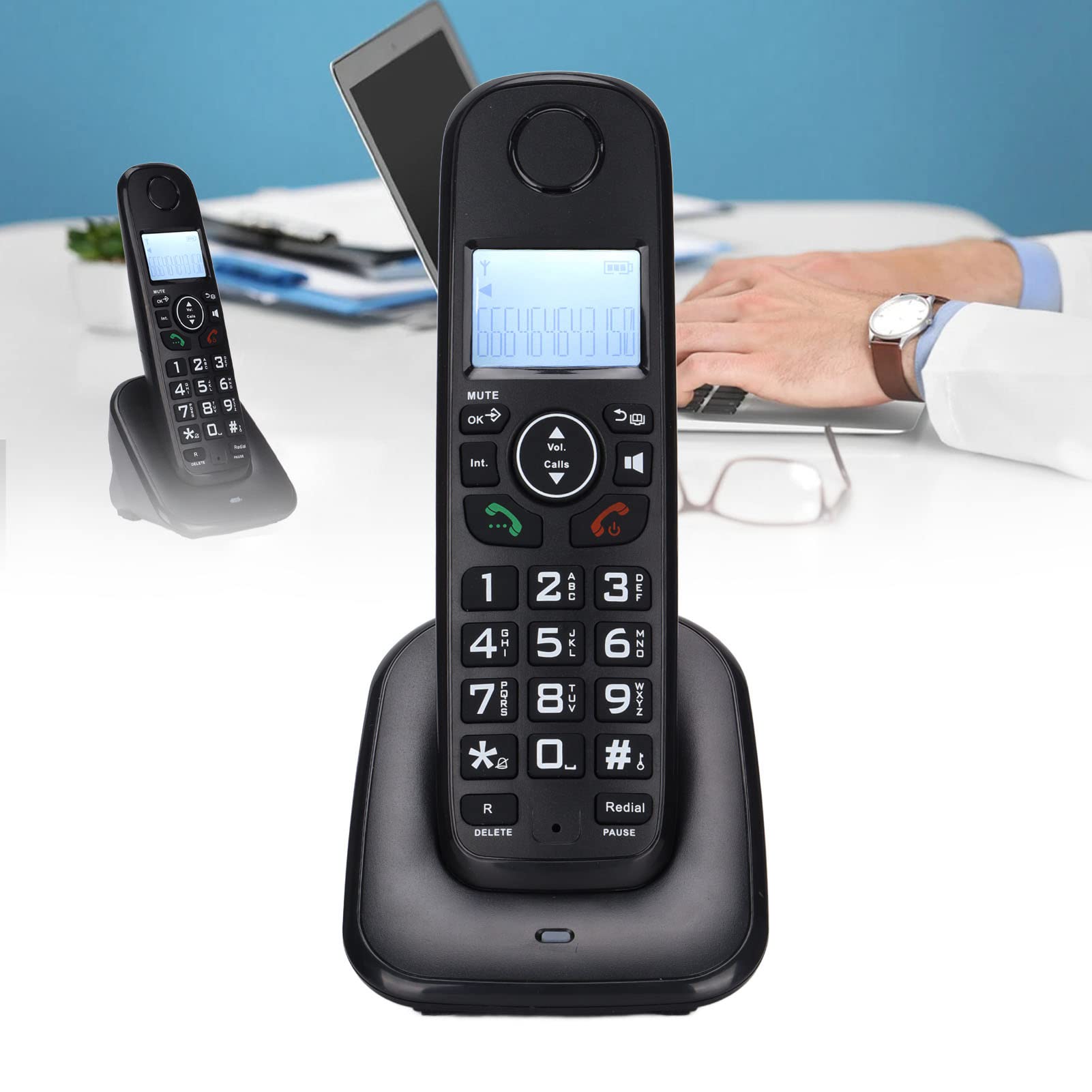 Cordless Phone for Home & Business - LCD Backlit Display, Caller ID, Call Forwarding, 16 Language Support, Hands-Free Operation (US Plug) - Perfect for Home Offices & Small Businesses