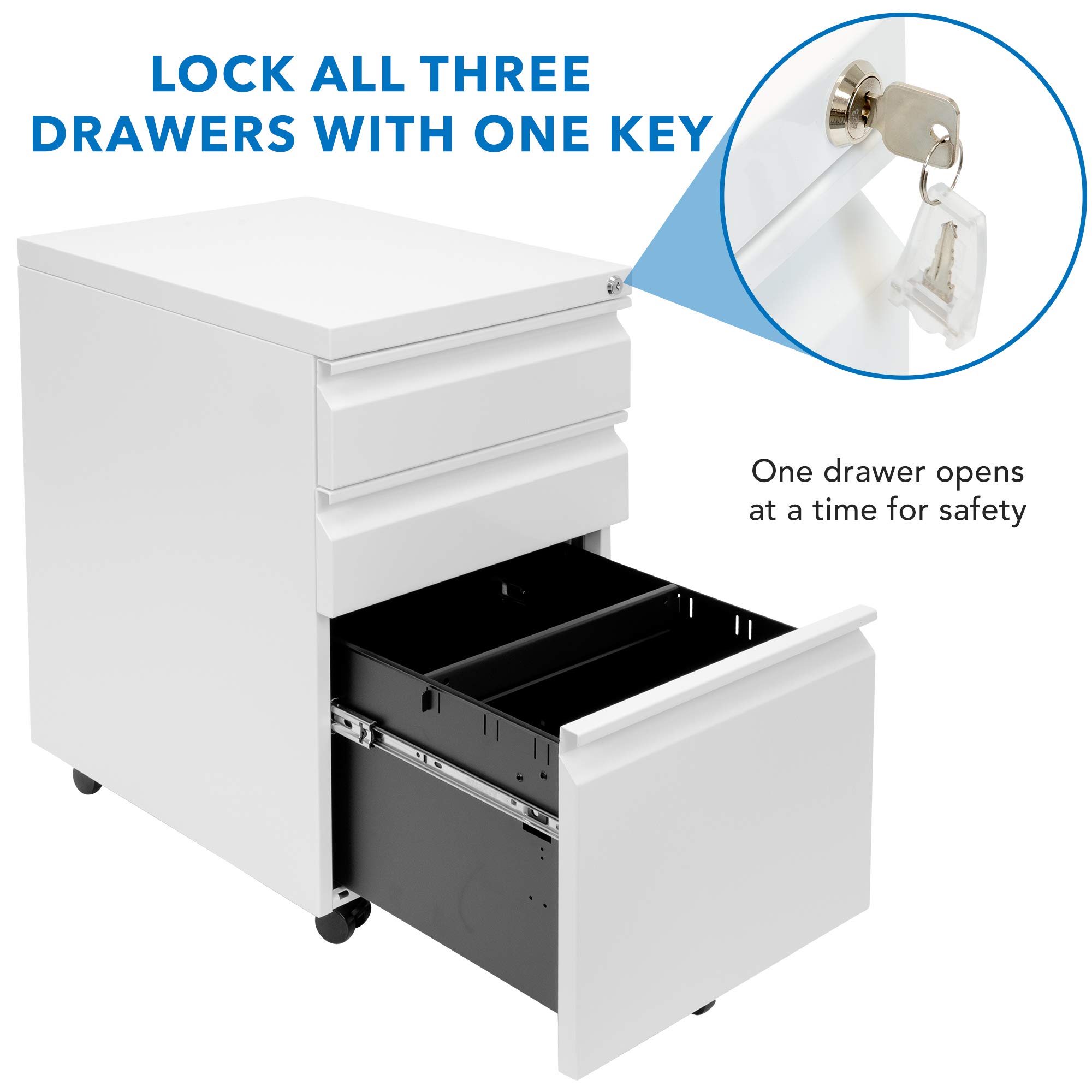 Mount-It! 3-Drawer Lockable Rolling File Cabinet with Wheels - White Under Desk Storage Organizer for Home Office - Holds Legal, Letter & A4 Files - Perfect for Small Spaces & Mobile Document Organization