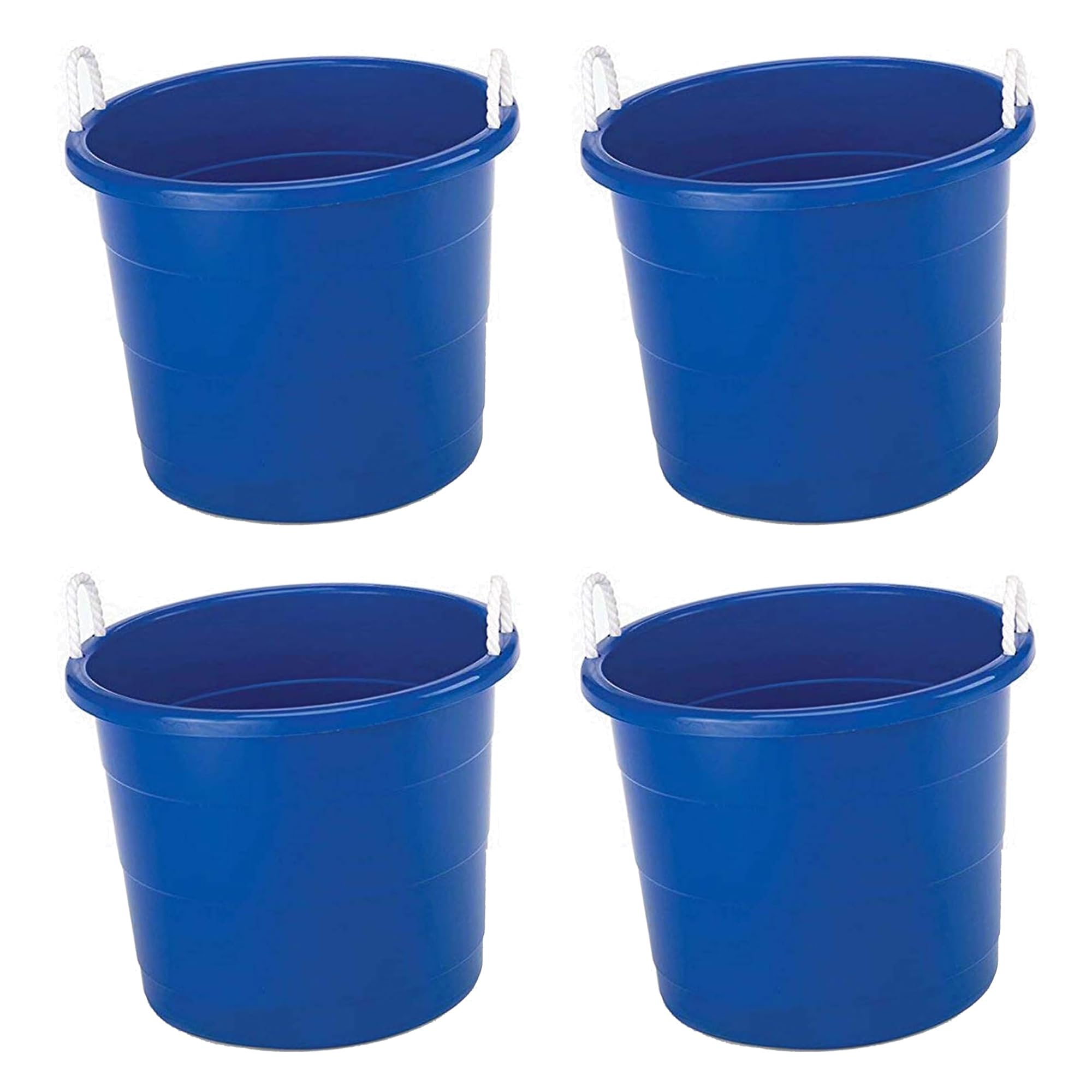 HOMZ 4-Pack 17 Gallon Large Plastic Storage Buckets with Rope Handles - Heavy Duty Utility Tubs for Home Organization, Cleaning Supplies, Laundry, and Outdoor Activities (Blue)