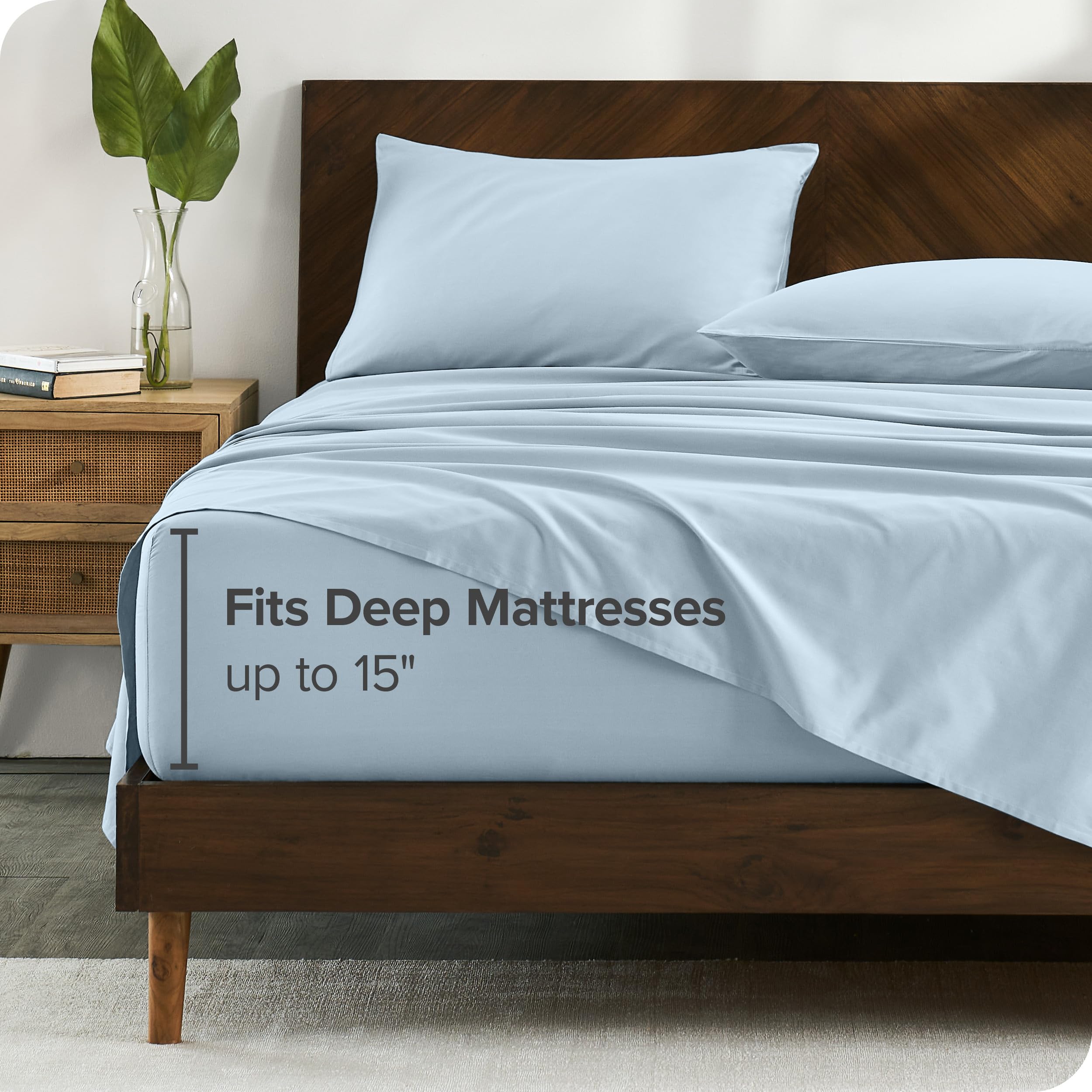 Bare Home 100% Organic Cotton Queen Sheet Set - 300 Thread Count Percale Weave - Lightweight & Breathable Bed Sheets & Pillowcases - Queen Size Winter Blue - Perfect for All-Season Comfort & Luxury Bedroom Decor