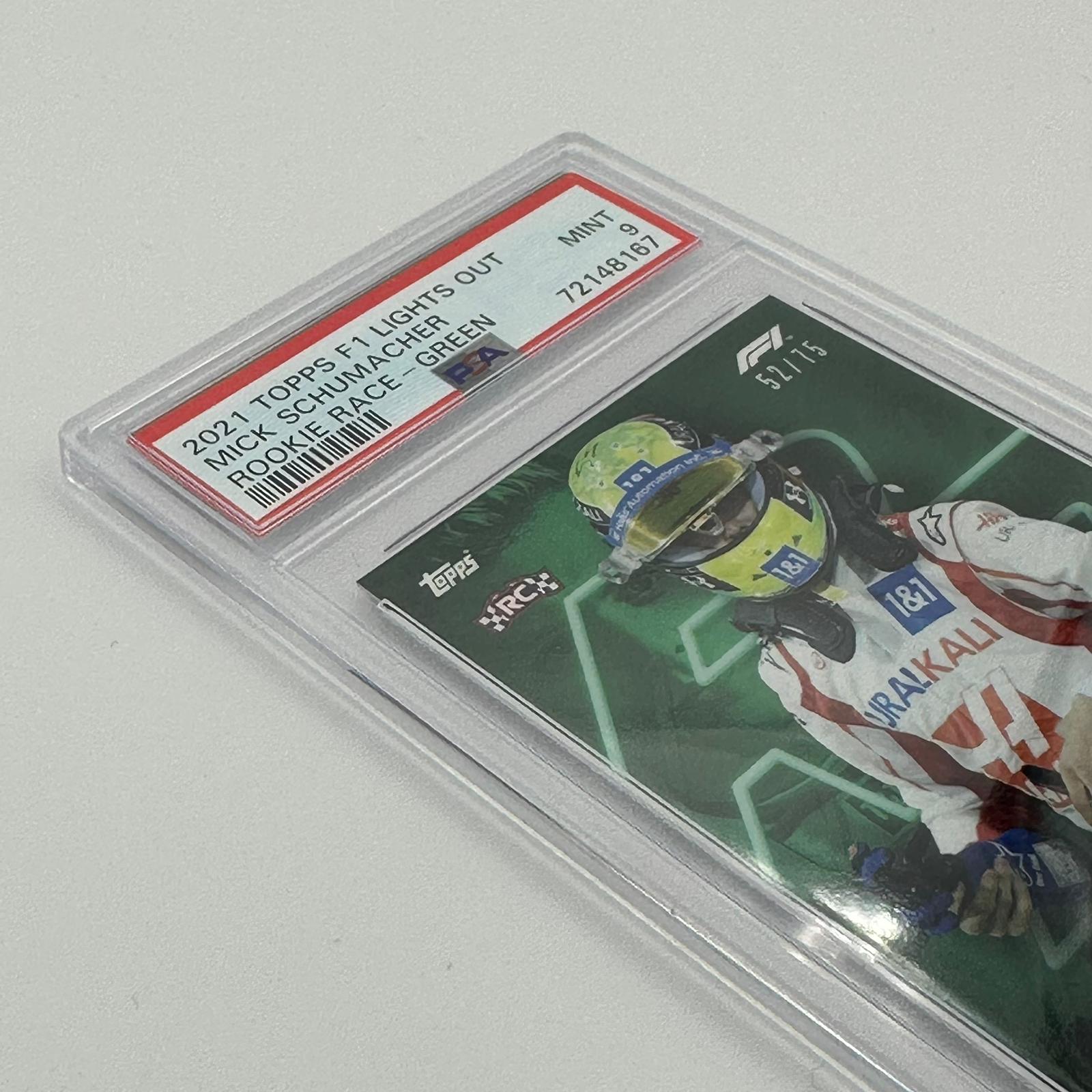PSA 9 Graded 52/75 Mick Schumacher Rookie Race Green Parallel Card - Perfect for Collectors, Racing Fans & Sports Memorabilia Enthusiasts