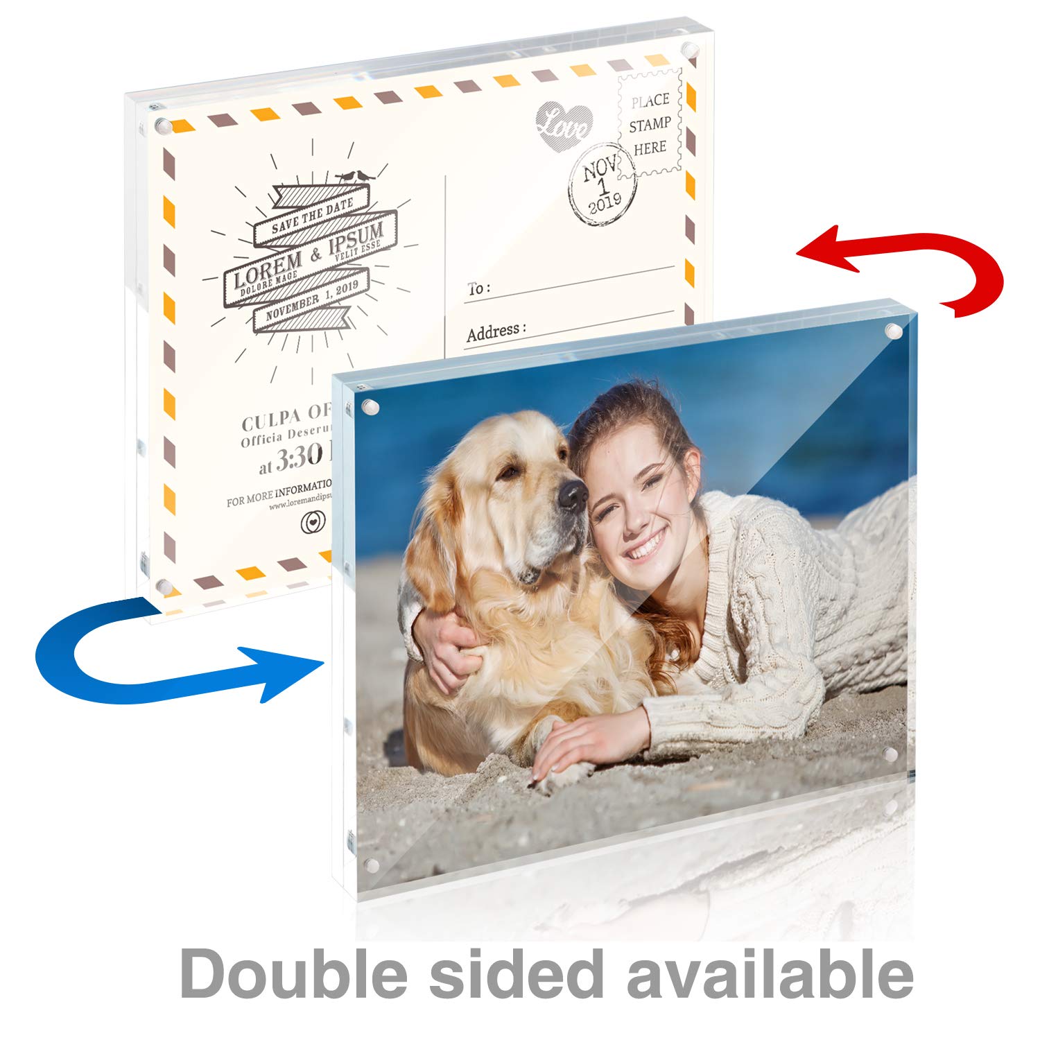 Premium 5 Pack 8x10 Magnetic Acrylic Picture Frames - 20% Thicker Shatterproof Clear Photo Frames, Self Standing Double Sided Display for Wall, Tabletop & Gift Giving - Perfect for Home Decor, Office & Wedding Photos