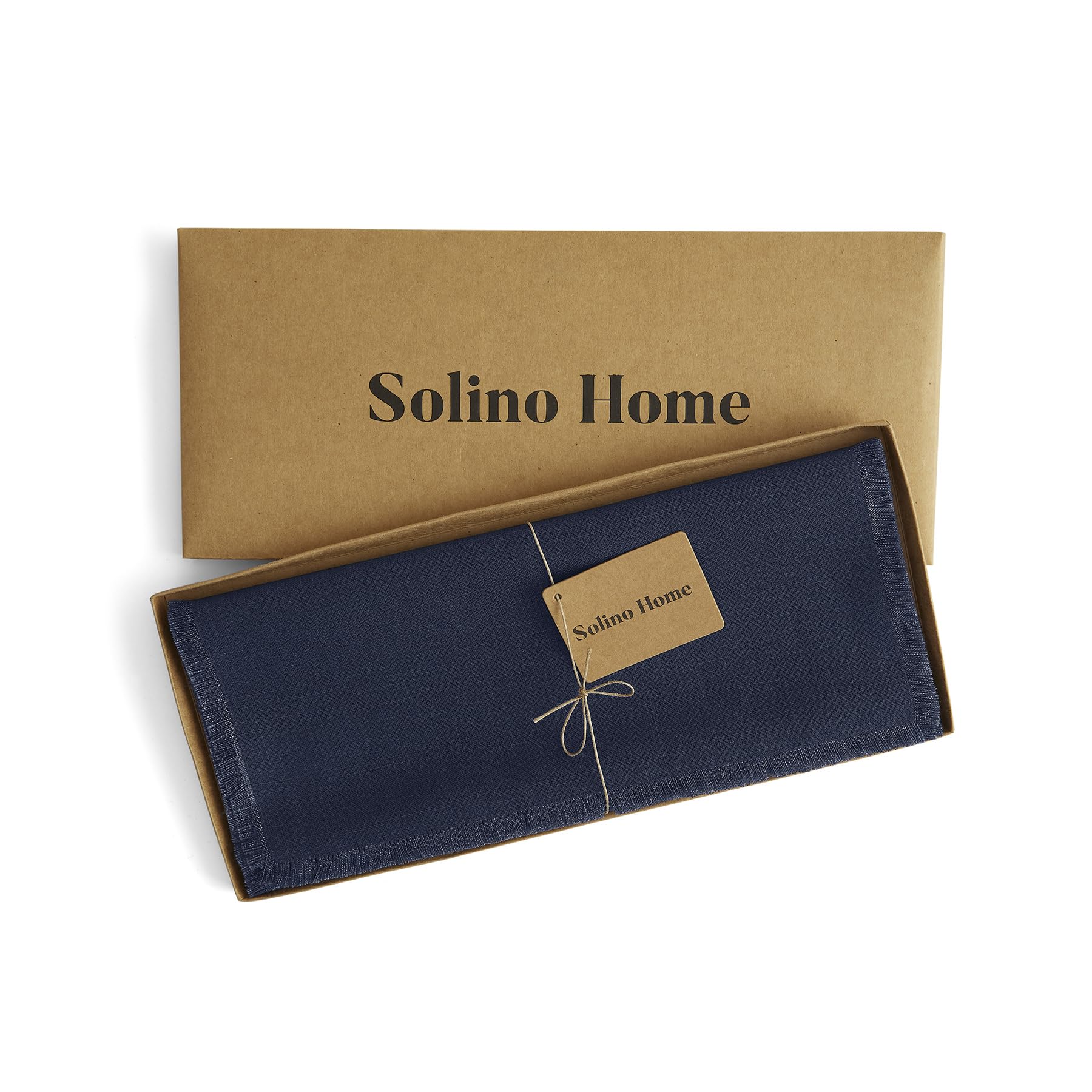 Solino Home 100% Pure Linen Navy Table Runner 14x60 Inch - Elegant Fringe Decor for Dining Table, Coffee Table & Dresser - Perfect for Spring, Easter & Home Decor