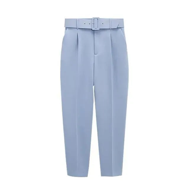 Stylish Belted High Waisted Pants for Women - Comfortable Tummy Control Slim Fit Trousers - Perfect for Office, Casual Wear & Night Out