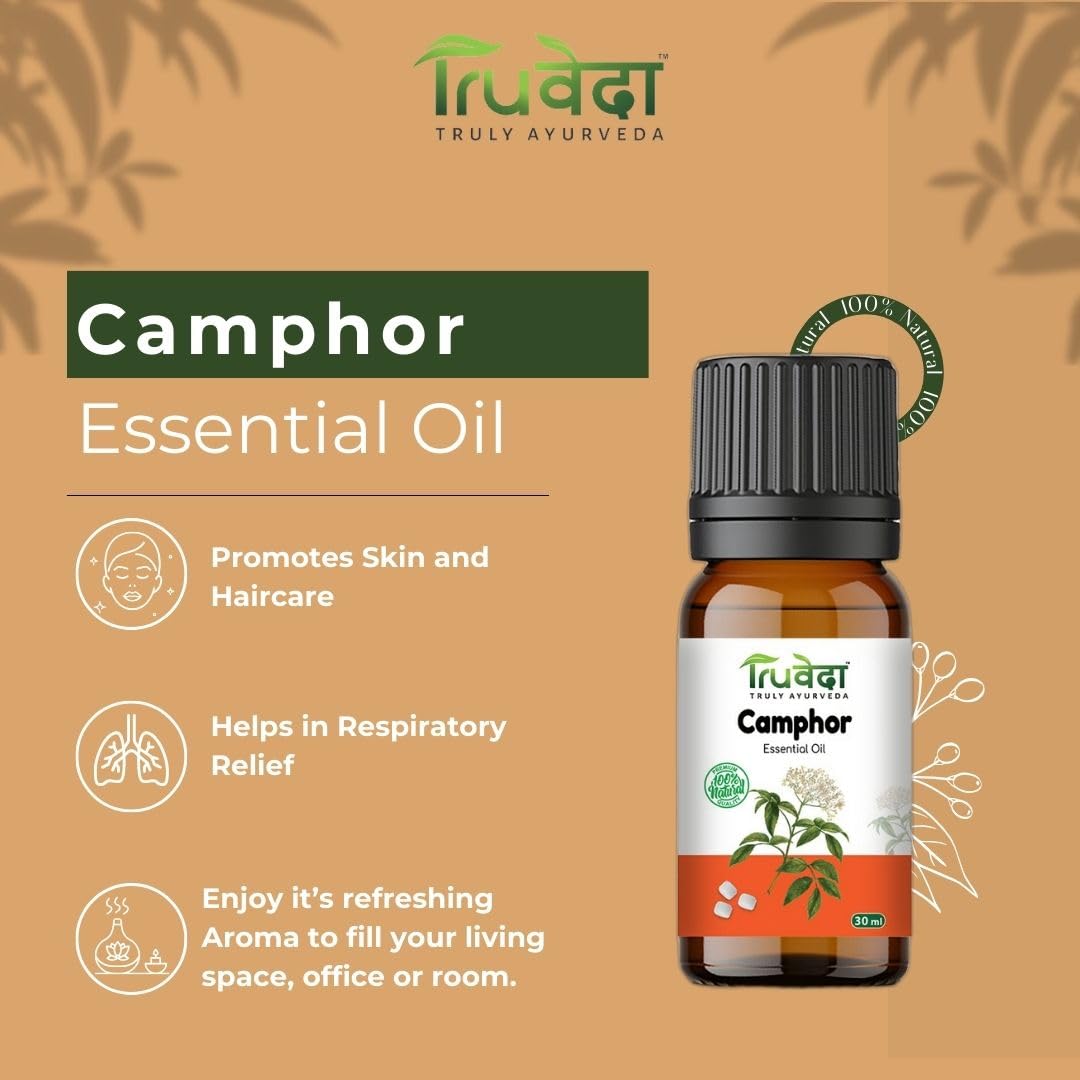 Truveda 100% Pure & Natural Camphor Oil for Skin, Hair Care & Aromatherapy - 15ml Essential Oil for Relaxation, Massage & DIY Beauty Recipes