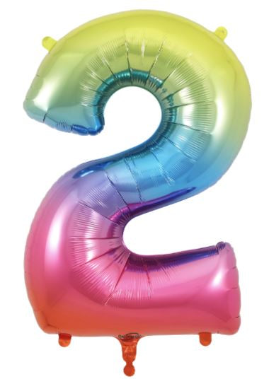34 Inch Rainbow Foil Balloon - Number 2 Birthday Party Decorations for Kids, Baby Showers & Celebrations