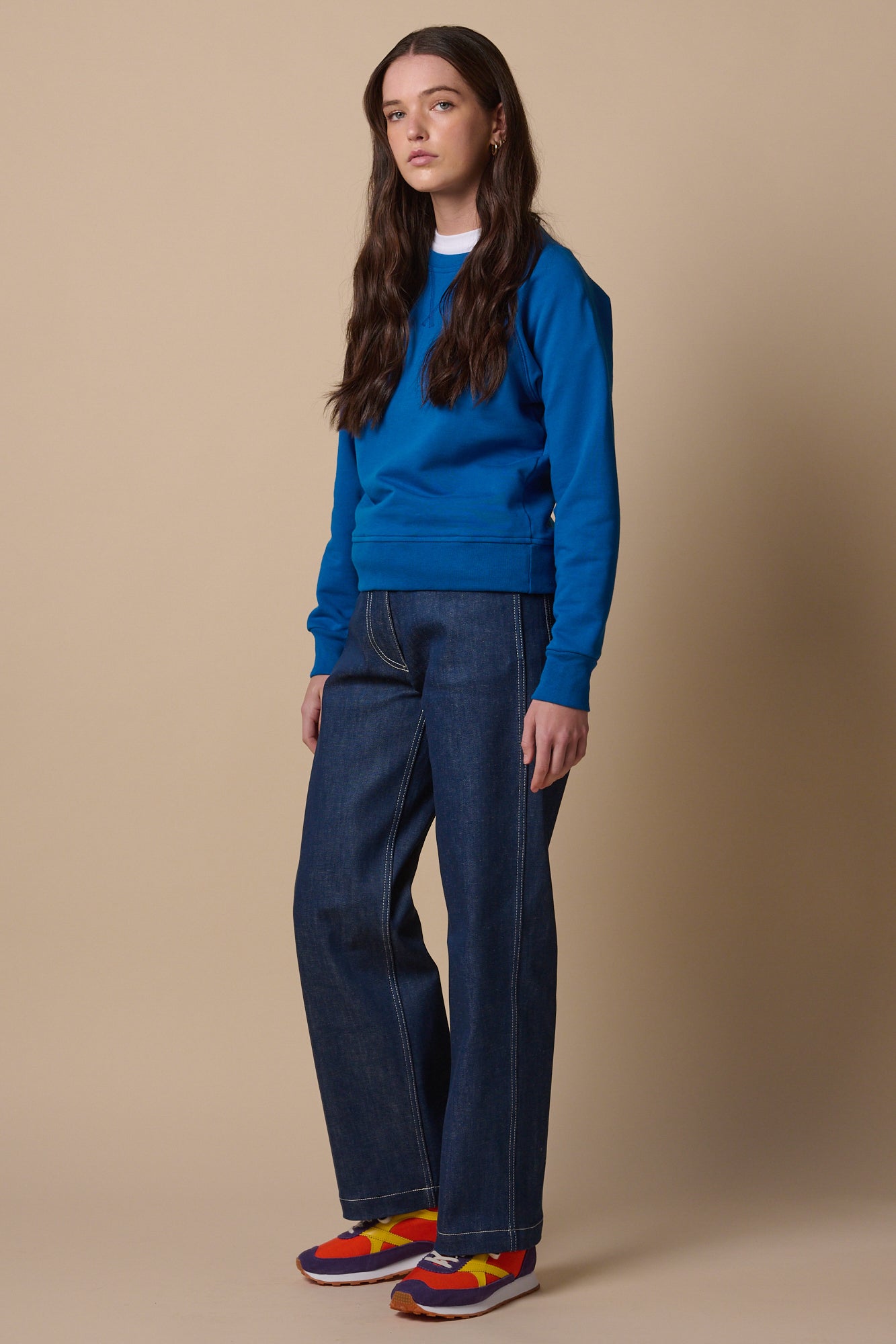 Women's Cobalt Blue Raglan Sweatshirt - Soft Long Sleeve Pullover for Casual Wear, Lounge & Everyday Comfort