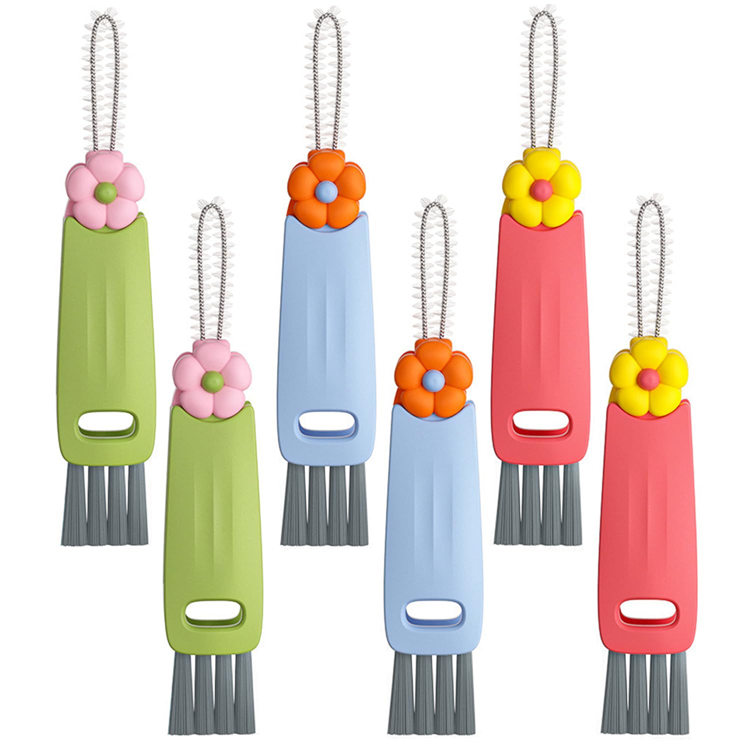 3 in 1 Multifunctional Cleaning Brush Set - Bottle Gap & Tight Space Cleaner, Cup Lid Scrubber with Handle (6 Pack) - Perfect for Travel, Baby Bottles & Kitchen Cleaning