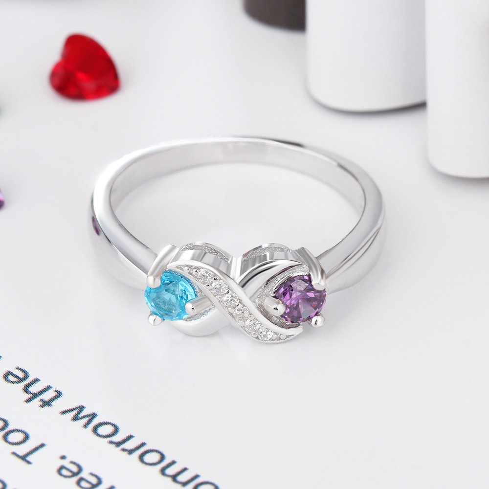 Personalized Infinity Birthstone Promise Rings for Women - Custom Mother's Rings with 2 Birthstones - Perfect Mother Daughter Gift for Mother's Day, Anniversary & Special Occasions - Elegant Name Rings for Everyday Wear & Meaningful Moments