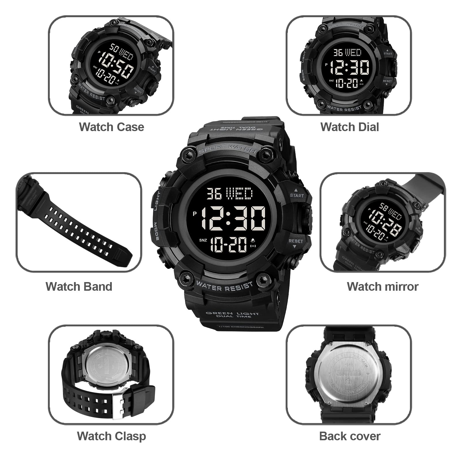 Gosasa Men's Sports Watch - Waterproof Digital LED Stopwatch with Countdown, 12/24 Hour Display | Perfect for Running, Gym Workouts & Outdoor Activities