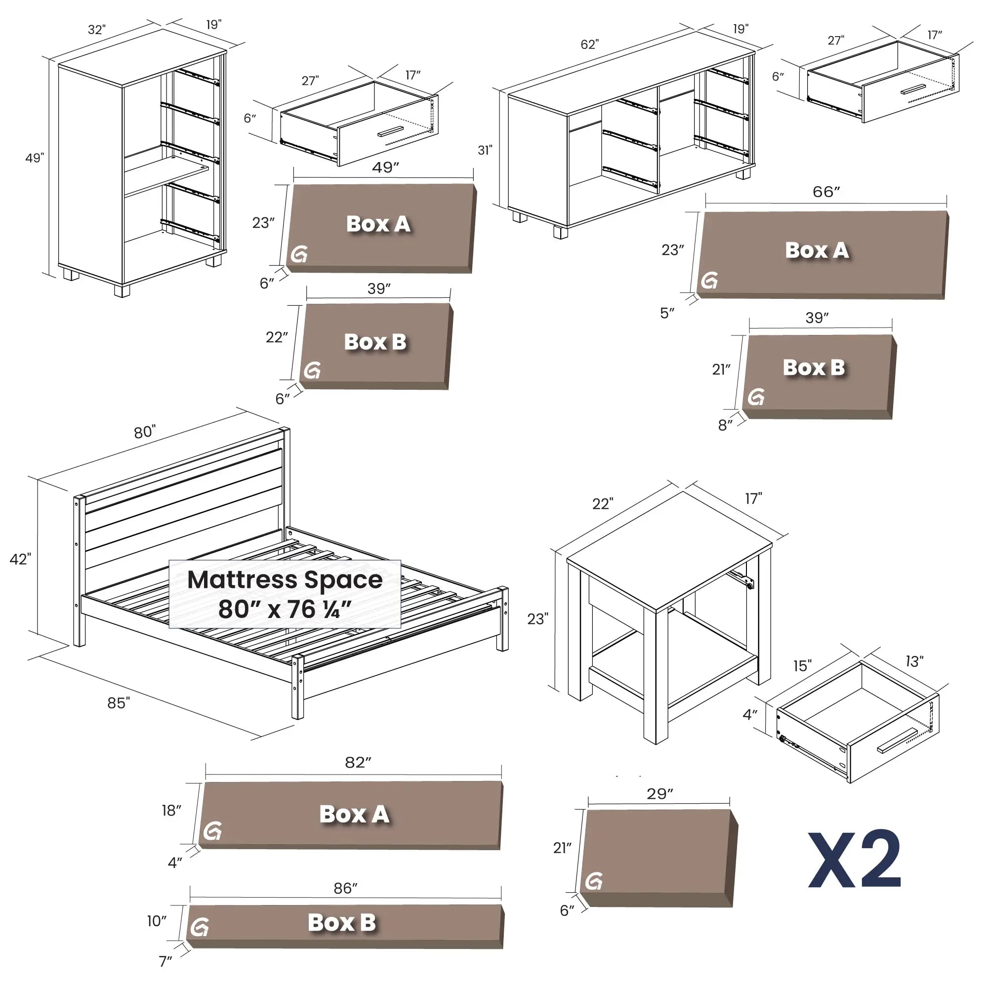 5-Piece Loft Bedroom Set - Space-Saving Furniture for Small Rooms, Dorms & Apartments | Includes Bed, Desk & Storage | Modern & Stylish Design
