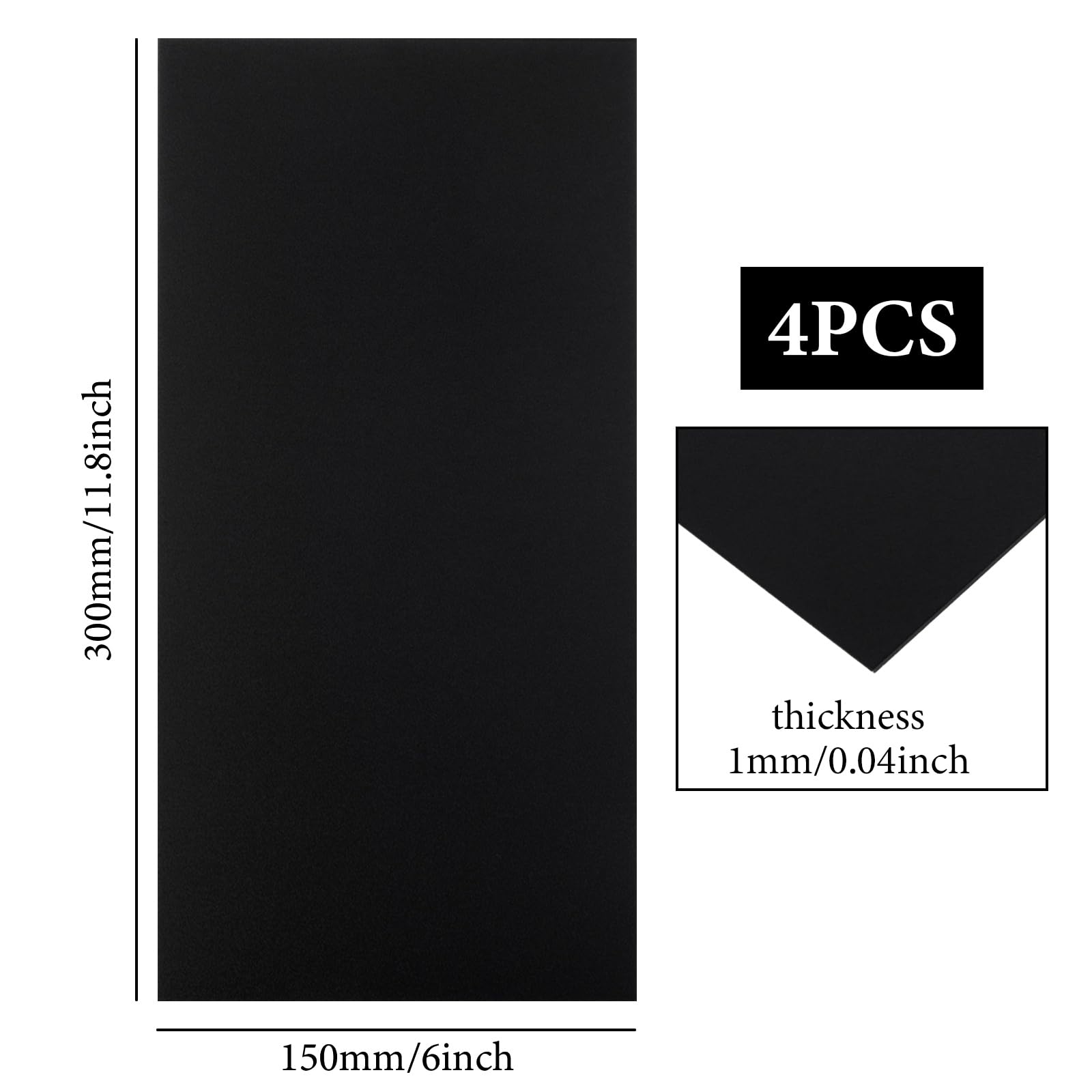 4PCS 6x12 Inch Black Anodized Aluminum Sheets (1mm/0.04