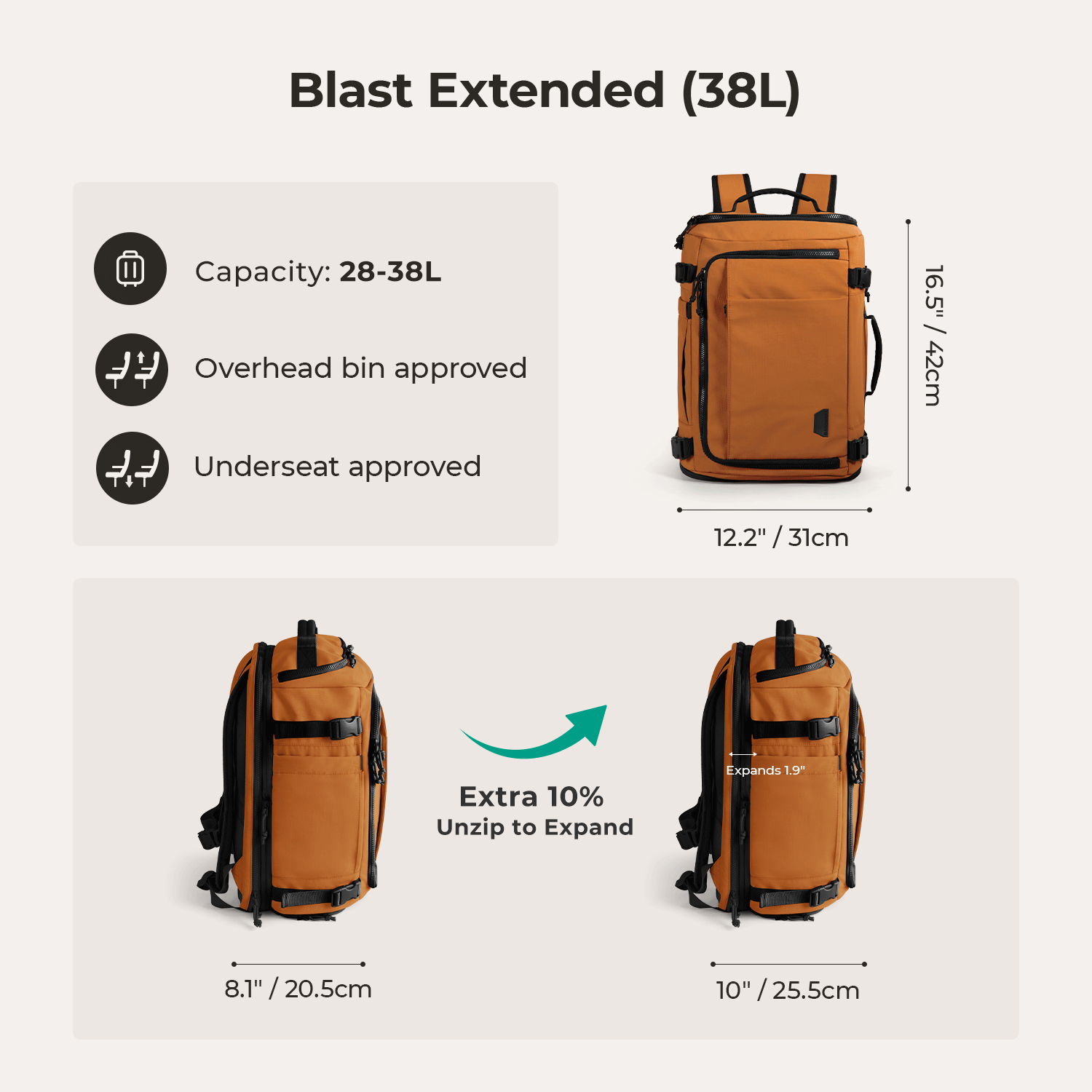 Blast Travel Backpack - Lightweight Waterproof Carry-On Backpack for Men & Women - Perfect for Airplane, Hiking, Camping & Daily Commute