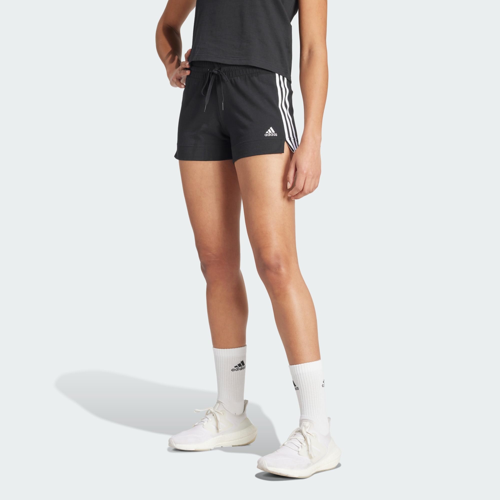 Adidas Essentials Slim 3-Stripes Women's Athletic Shorts - Lightweight Workout Running Shorts for Gym, Yoga & Casual Wear