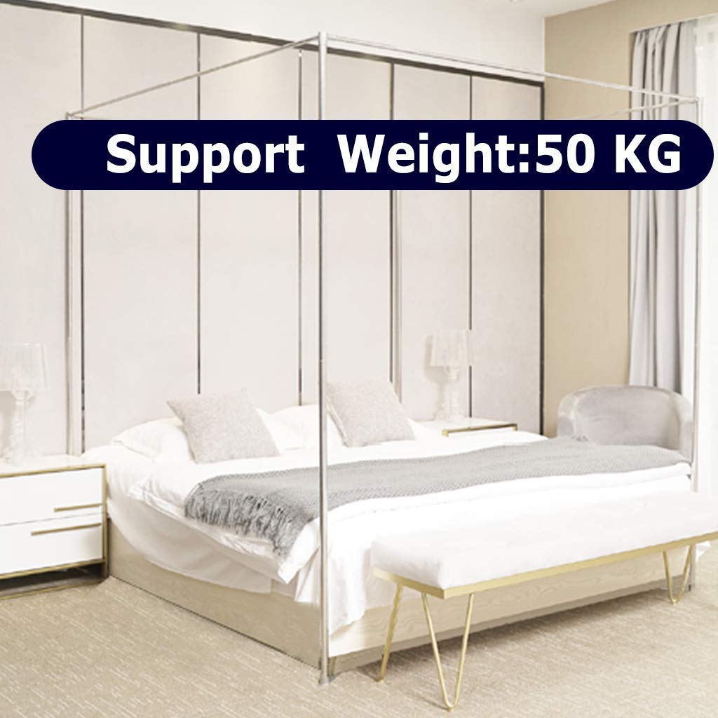 Queen Size Metal Canopy Bed Frame - Spiral Connection Design with Thickened Stainless Steel Posts - Fits Wood & Metal Beds - Silver Finish - Perfect for Mosquito Net Brackets & Bedroom Decor