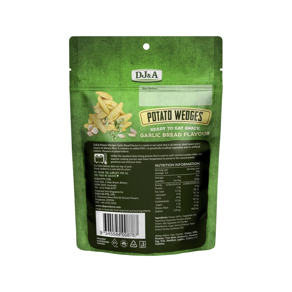 DJ&A Crunchy Potato Wedges Garlic Bread Flavor - 9 Pack (100g Each) | Perfect for Snacking, Parties & Movie Nights