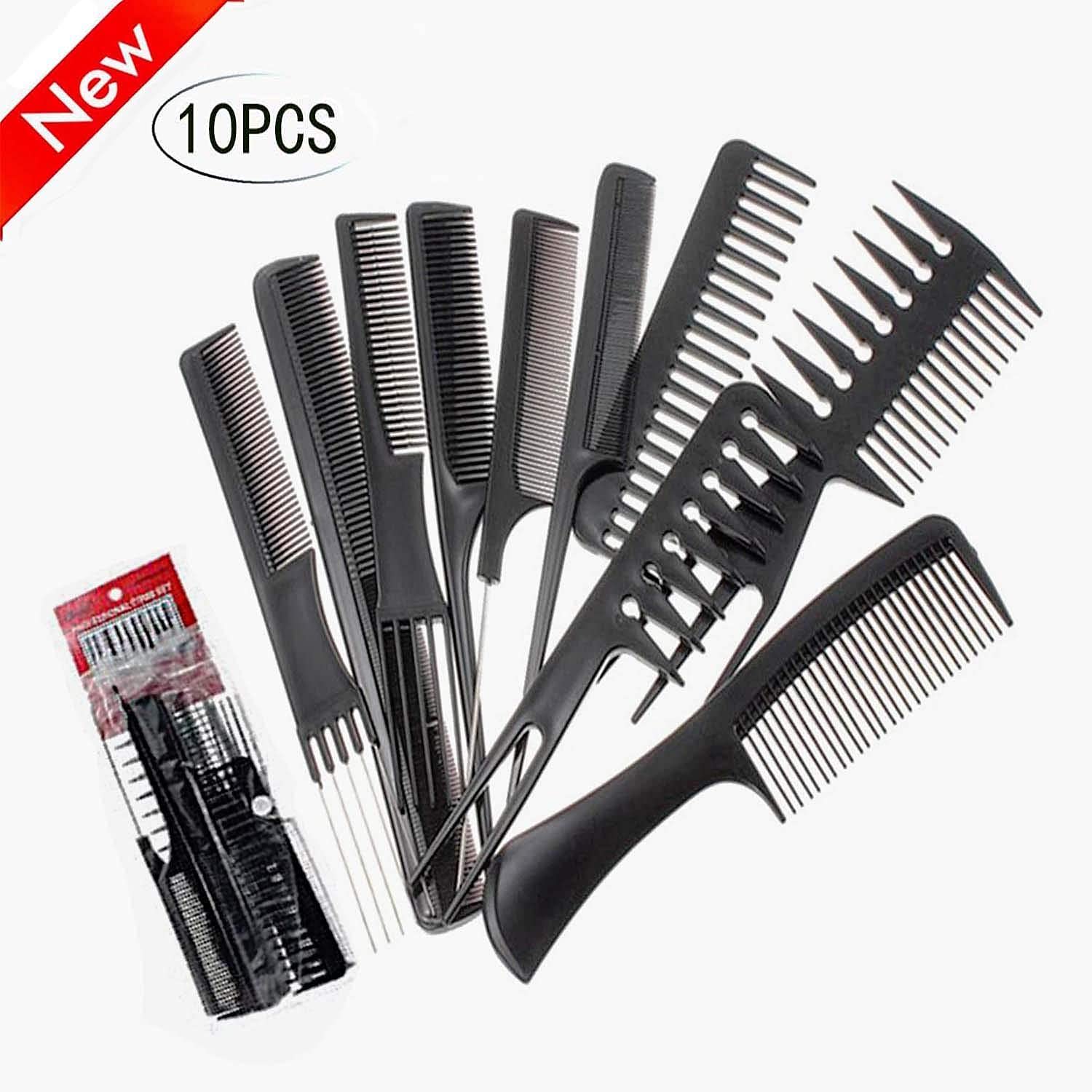 Professional 10-Piece Hair Cutting Comb Set for Salon & Home Use - Styling Combs, Hair Brushes, Accessories & Kangi for Smooth Hair - Multipurpose Black Comb Kit (Great for Hairdressers, Barbers & DIY Styling)