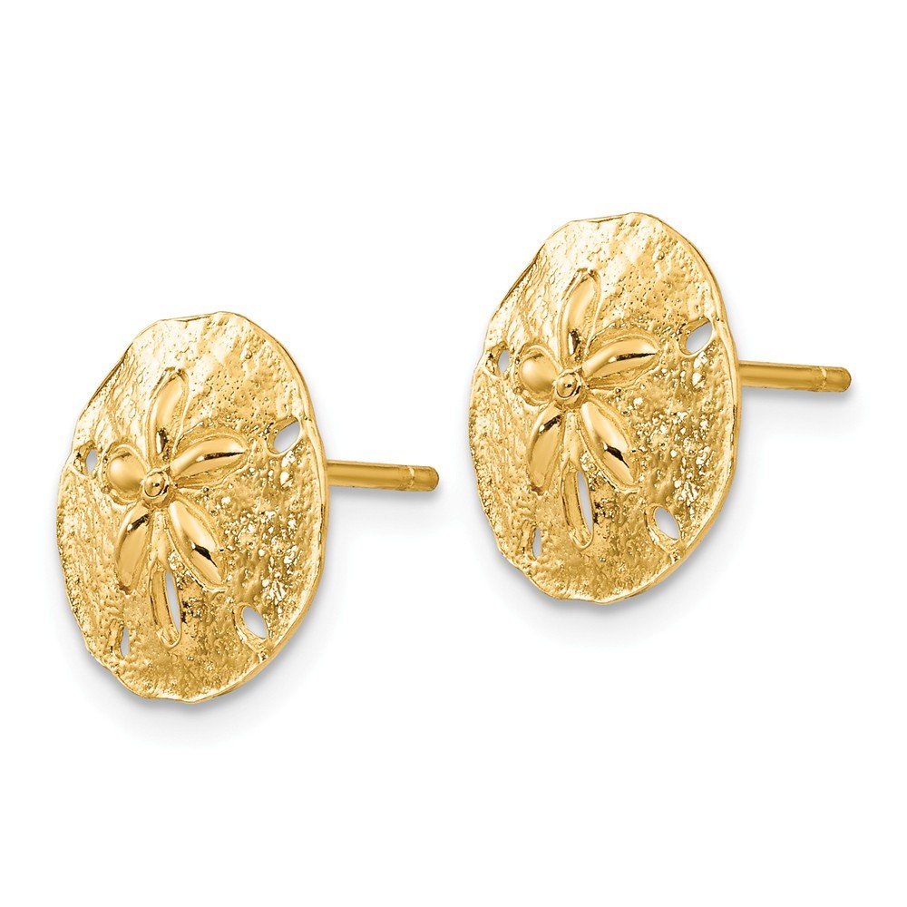 14K Yellow Gold Sand Dollar Stud Earrings for Women - 12mm x 12mm Solid Gold Post Earrings - Perfect for Beach Vacations, Summer Outfits, and Gift Giving