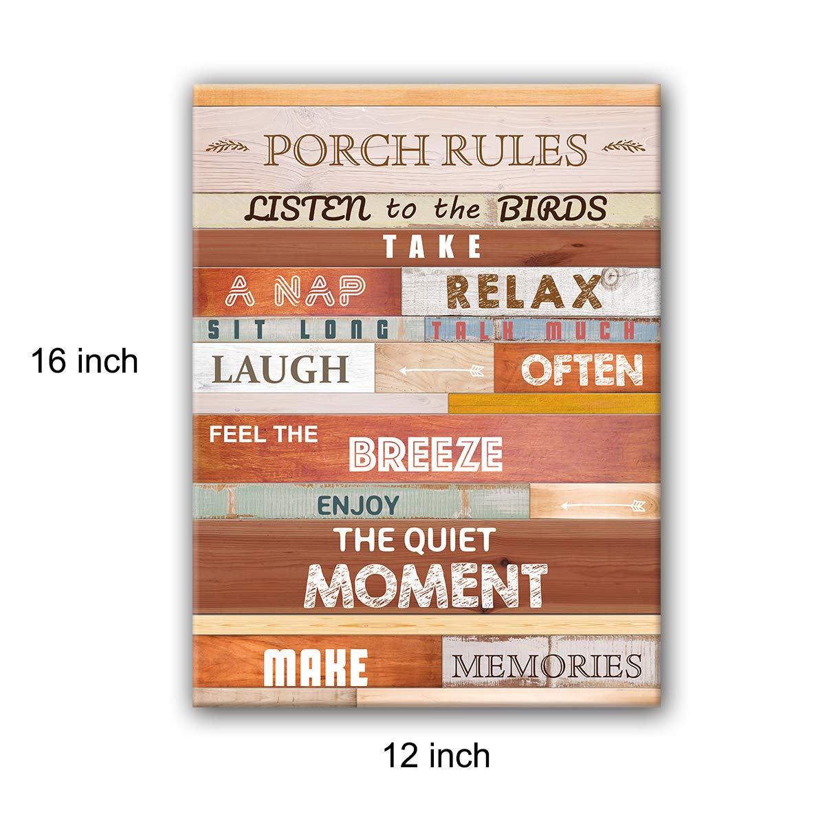 Porch Rules Canvas Wall Art - Ready to Hang Farmhouse Decor 11.5'' x 15'' - Perfect for Living Room, Porch, Entryway & Country Style Home Decor