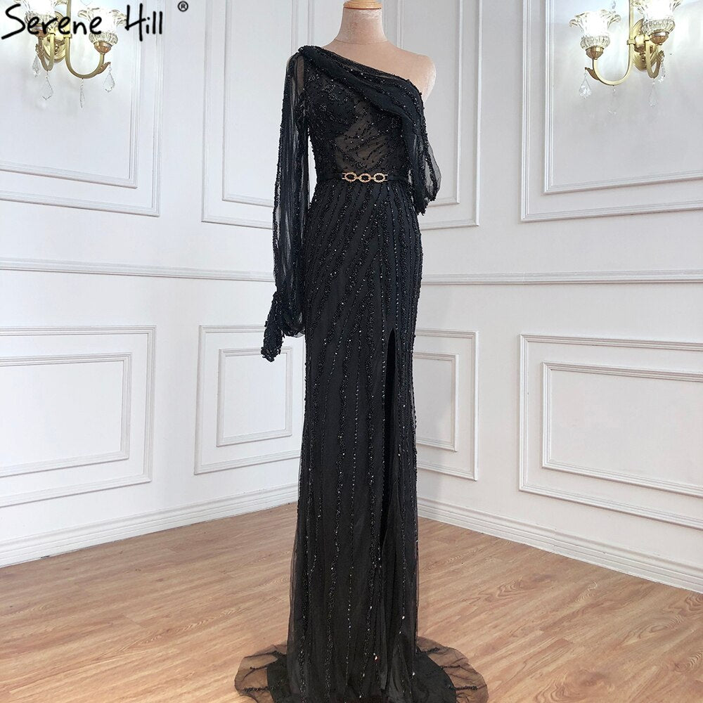 Serene Hill 2025 Luxury Beaded One Shoulder Mermaid Evening Dress - Elegant High Split Gown for Women | Perfect for Prom, Red Carpet & Formal Parties