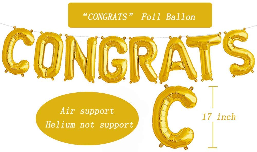 Tellpet Gold Foil Letter Balloons - 16 Inch Congratulations Balloons for Graduation, Wedding & Bridal Party Decorations - Perfect for Photo Backdrops, Party Decor & Celebration Events