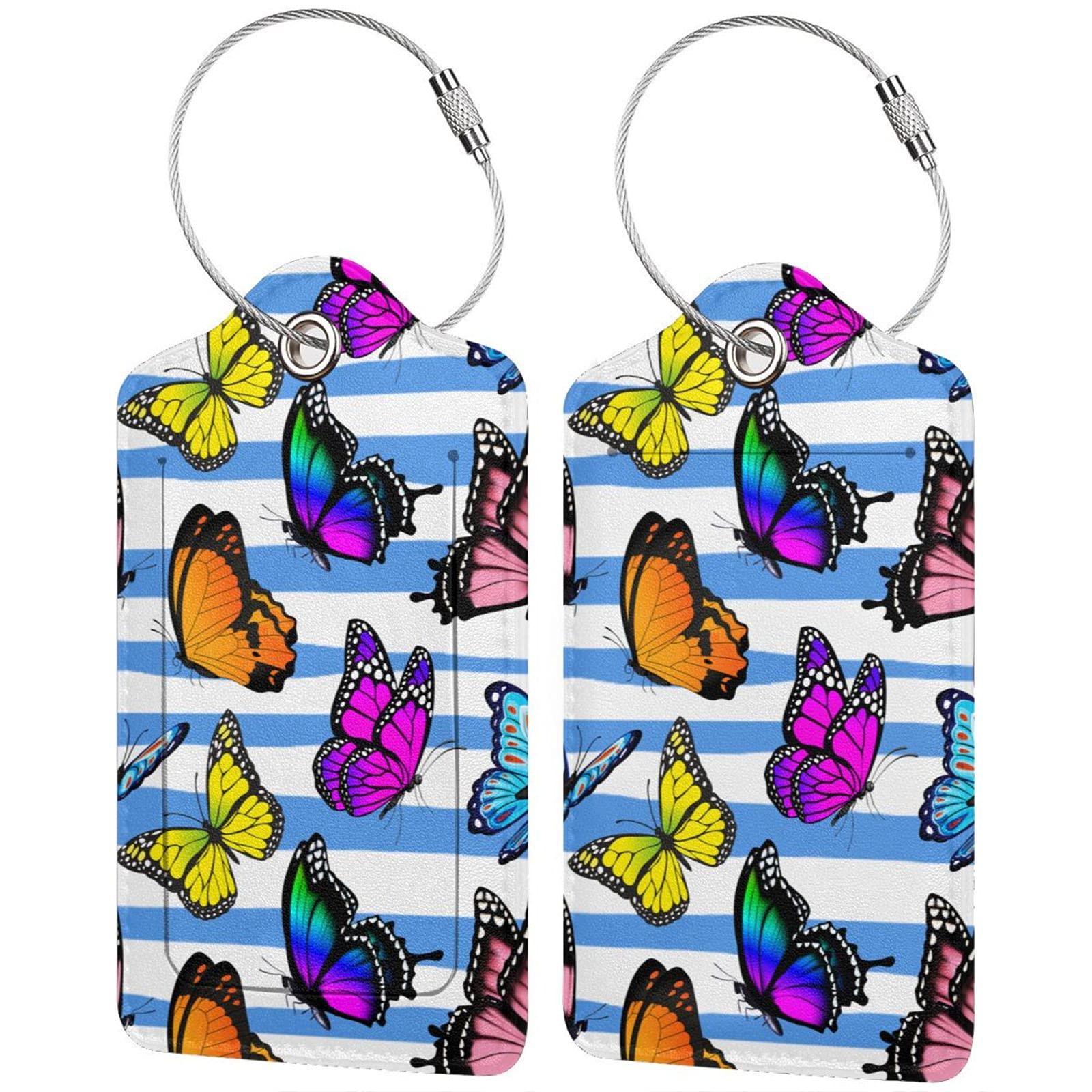 2 Pack PU Leather Luggage Tags with Stainless Steel Loop & Privacy Cover - Durable ID Tags for Suitcases, Travel Bags & Backpacks - Perfect for Air Travel, Business Trips & Vacation