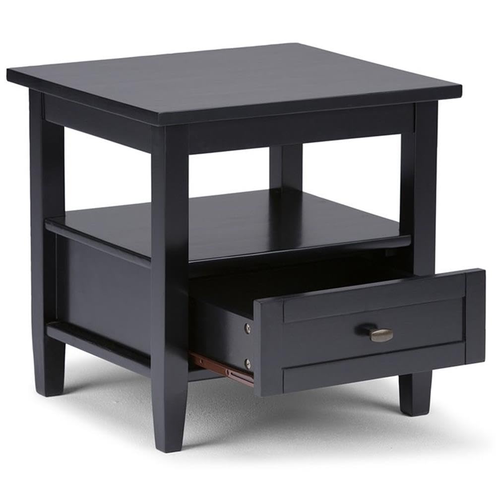 Compact Square End Table for Living Room & Bedroom - Small Space Nightstand with Storage Drawer & Shelf - Rustic Black Corner Sofa Table - Perfect for Apartments, Dorms & Cozy Spaces