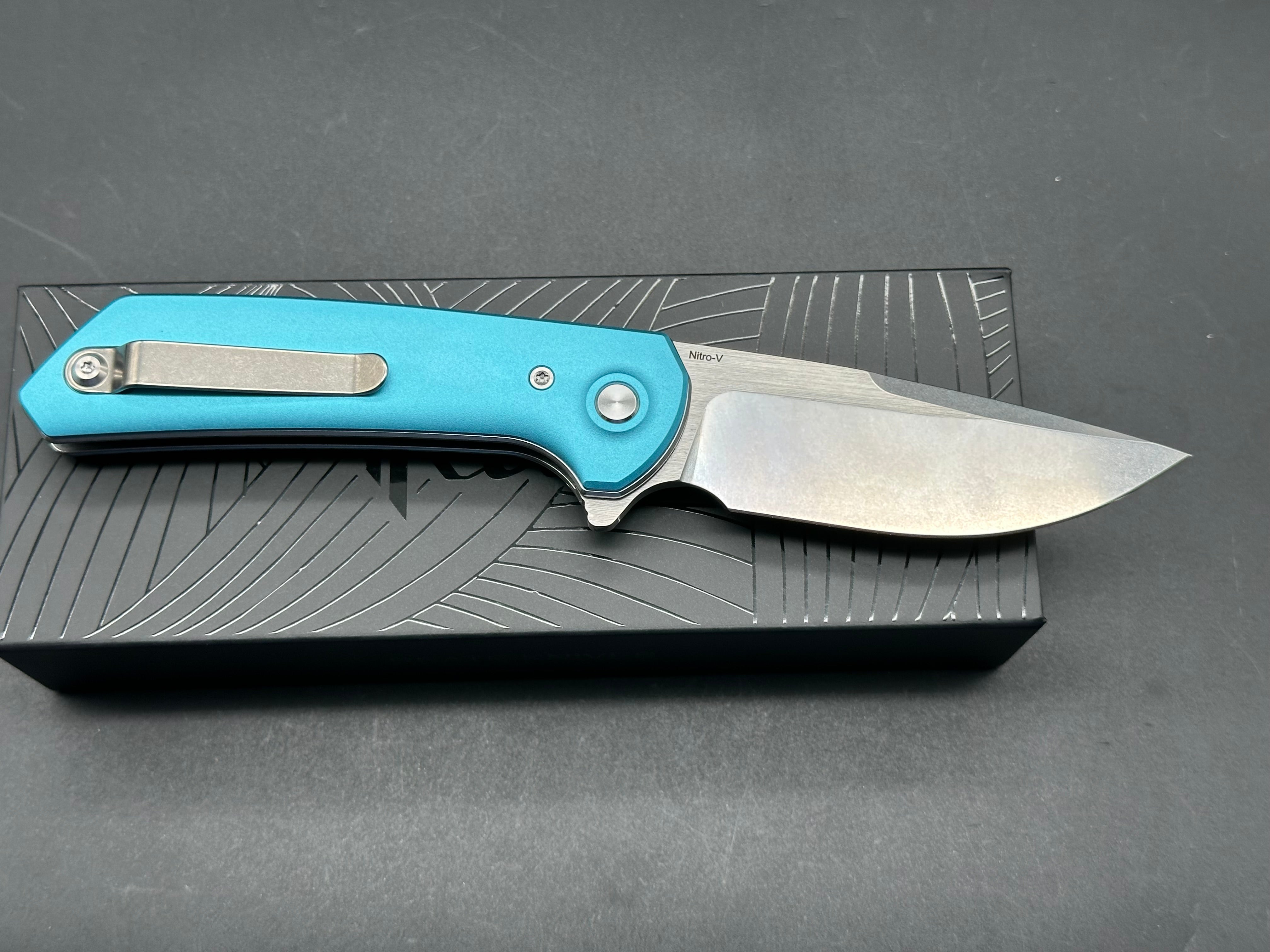Reate PL XF Folding Knife - Blue Aluminum Handle with Nitro V Steel Blade - EDC, Outdoor, Camping & Survival Gear