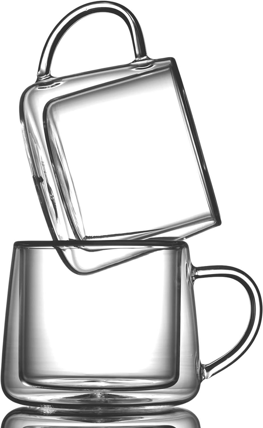 Premium Double Walled Insulated Glass Coffee Mugs with Handle - Set of 4 (8.5oz) - Perfect for Hot & Cold Beverages, Home, Office, and Outdoor Use