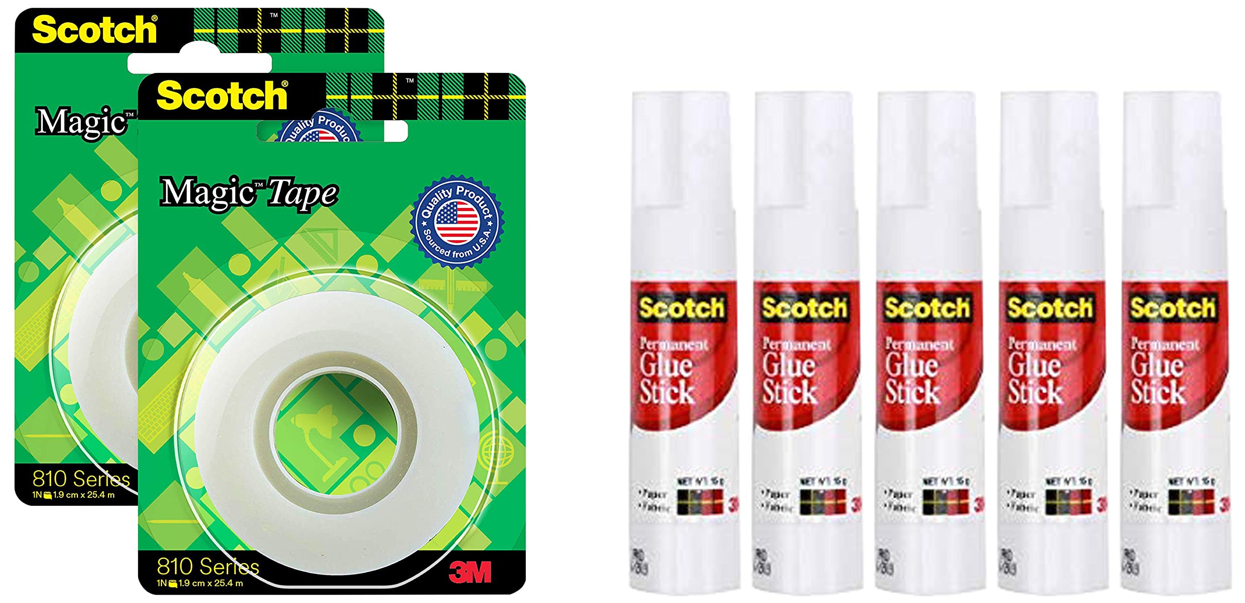 3M Scotch Magic Tape Refill - 2 Pack | Scotch White Glue Stick - 5 Pack | Office Supplies for School, Home & Crafting Projects