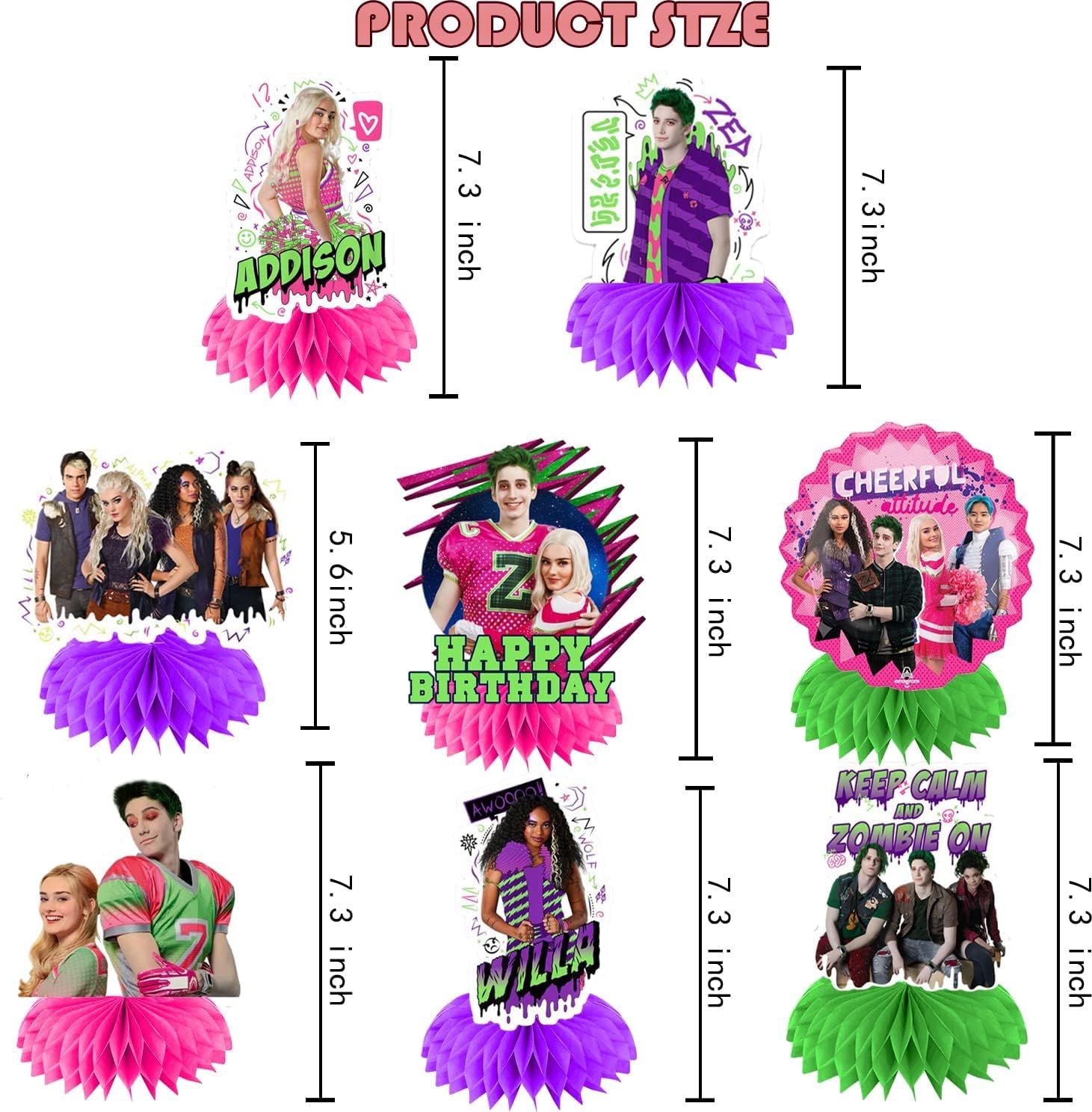 Zombies 3 Party Honeycomb Centerpiece Set - 8pcs Themed Table Decor for Kids & Adults Birthday - Perfect for Halloween, Movie Nights & Themed Parties