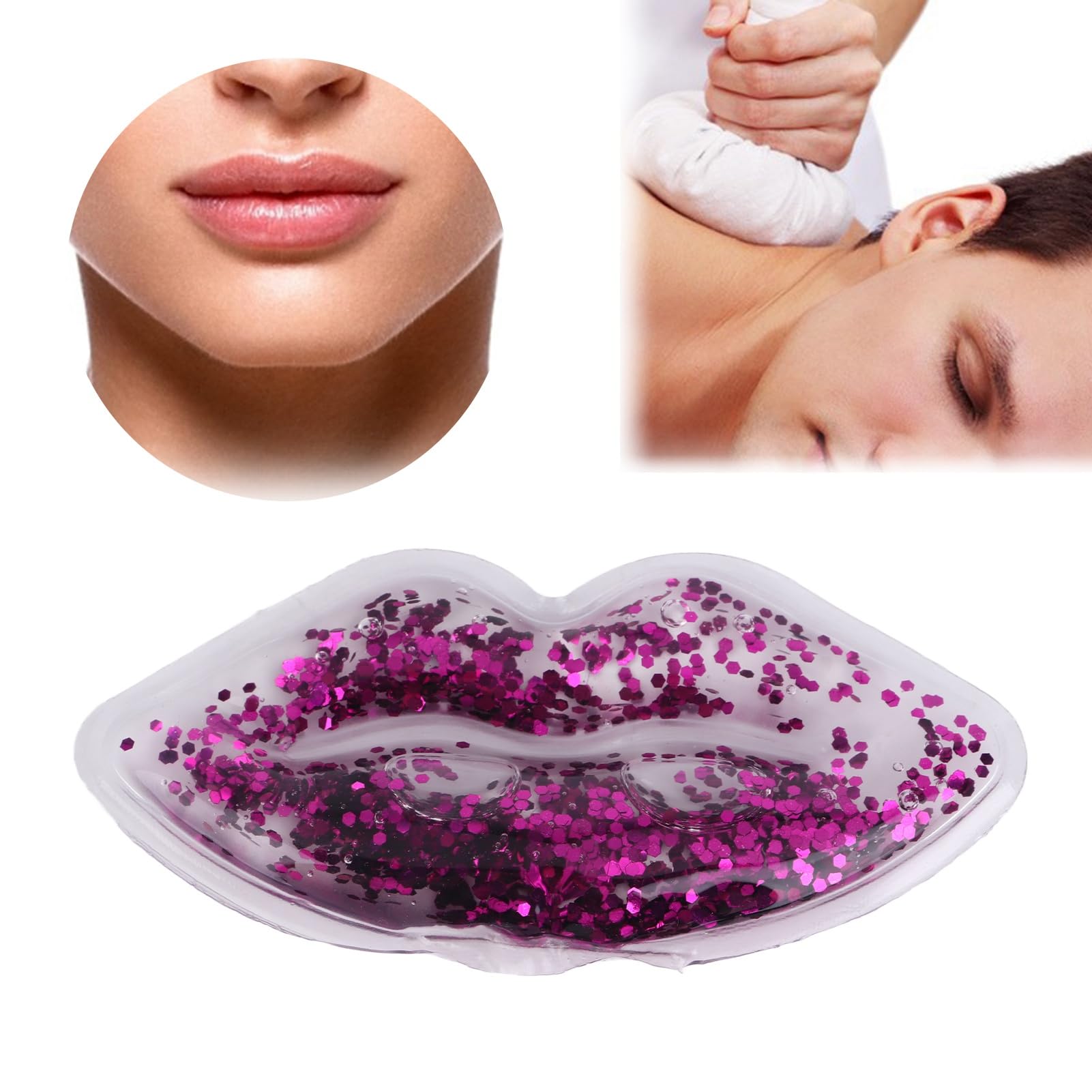 Cooling & Warming Lip Gel Mask with Glitter Sequins - Reusable Hot/Cold Compress for Lips & Eyes - Soothing Gel Bead Therapy for Chapped Lips, Swelling Relief & Spa Relaxation (Perfect for Post-Procedure Care, Dry Winter Days & Beauty Routines)