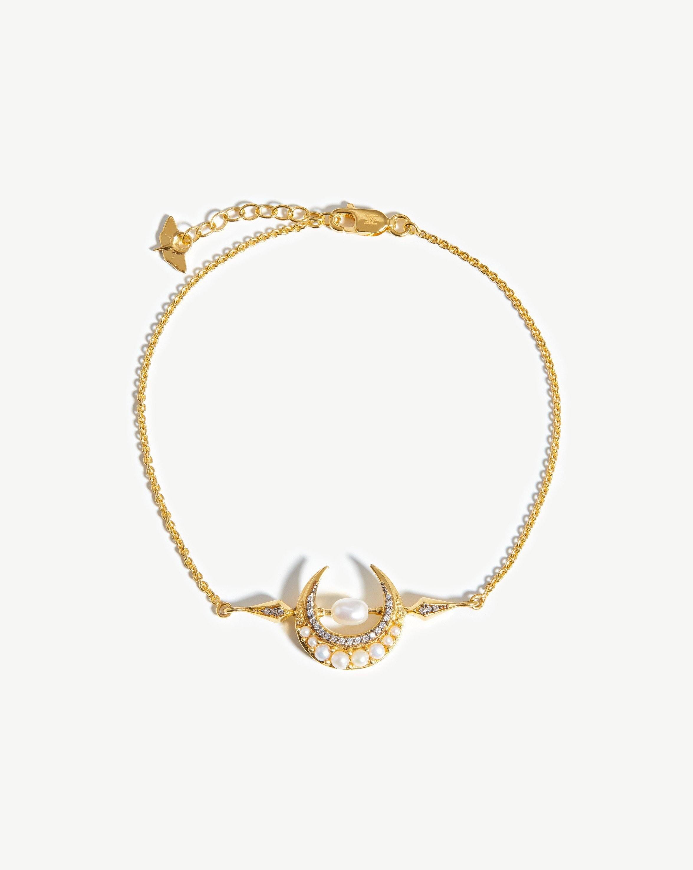 Harris Reed Crescent Moon Pearl Bracelet - 18k Gold Vermeil & Freshwater Pearl Jewelry for Women | Elegant Gift for Birthday, Anniversary & Special Occasions