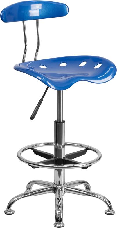 FLASH Bradley Vibrant Violet and Chrome Drafting Stool with Tractor Seat - Adjustable Height Bar Stool for Home Office, Art Studio & Industrial Workspaces