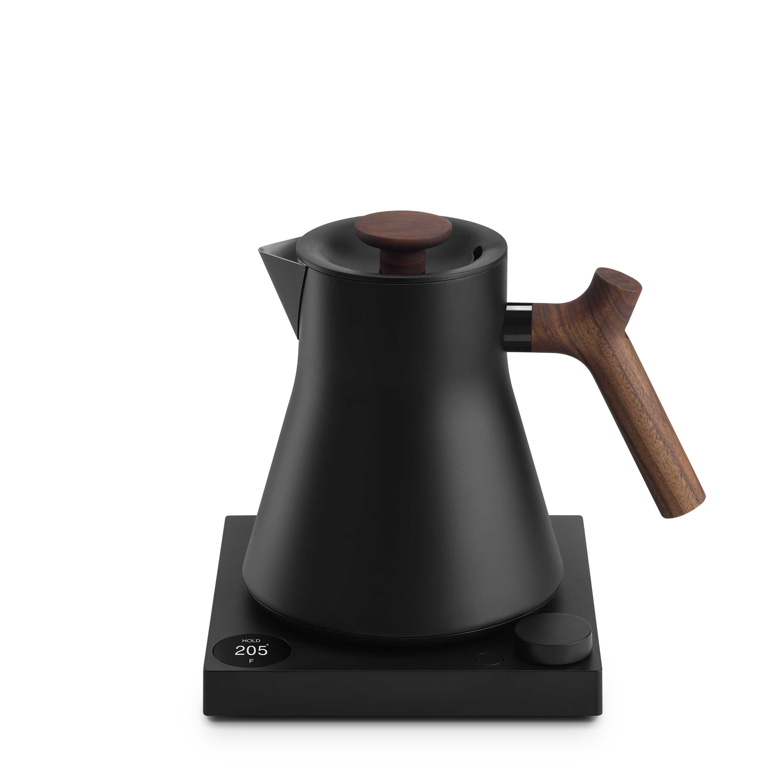 Fellow Corvo EKG Pro Electric Gooseneck Kettle - Matte Black with Walnut Handle - Fast Boiling & Precise Pouring for Coffee, Tea & Home Brewing