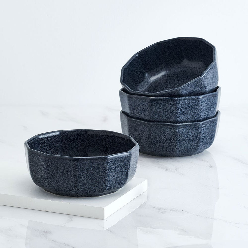 Luxor Blue Ceramic Soup Bowls - Set of 4, 16oz Cereal Bowls for Soup, Salad, Pasta & Dessert - Microwave & Dishwasher Safe Dinnerware for Home, Restaurant & Party Use