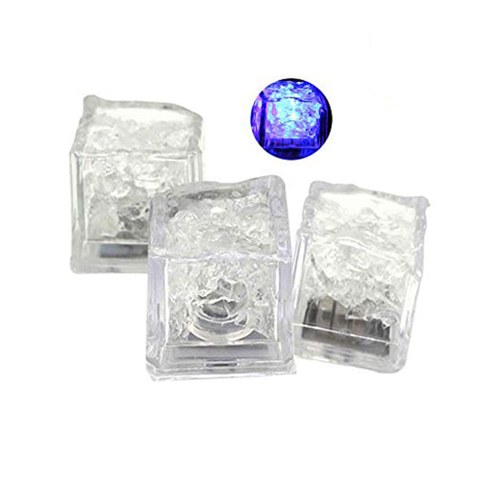 3Pcs LED Light Up Ice Cubes - Glow in the Dark Party Ice Cubes with Liquid Sensor for Halloween, Wedding, Club & Bar Decor (Blue) - Perfect for Cocktails, Drinks & Nightlife Events