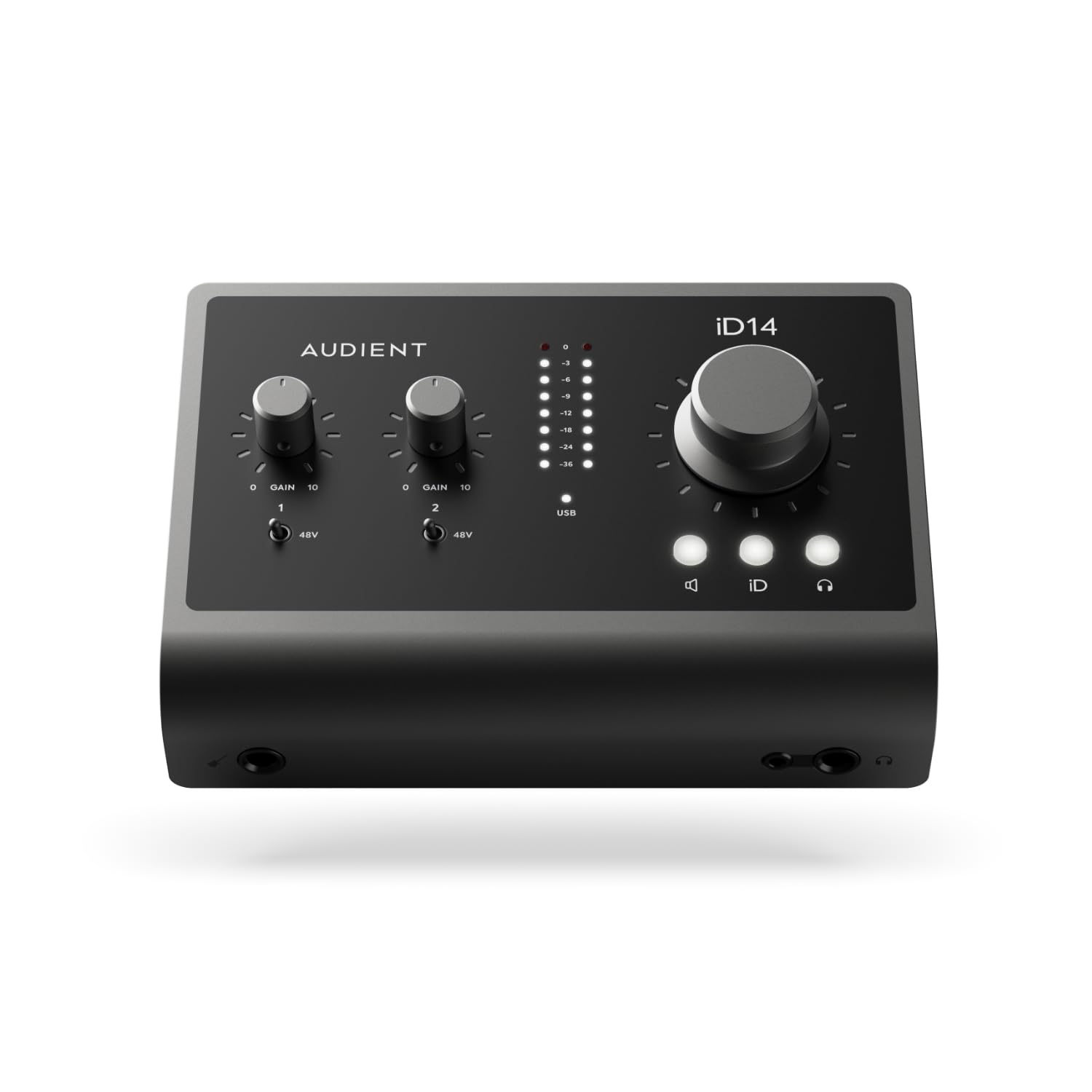 Audient iD14 MKII USB Audio Interface - 2 Class-A Mic Preamps, USB-C Connectivity, Monitor Mix Control & Dual Headphone Outputs for Home Studio Recording, Podcasting & Music Production (Black)