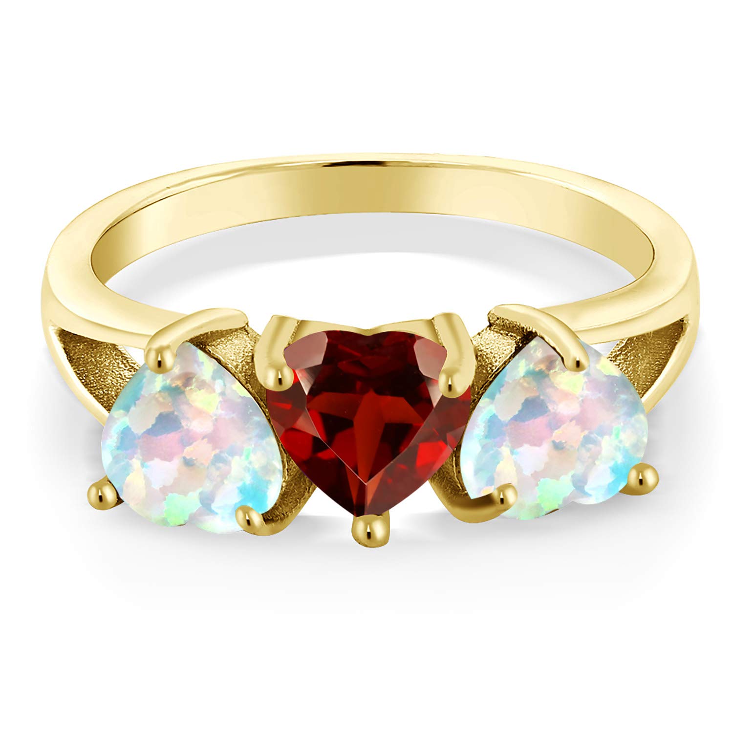 2.40 Ct Natural Red Garnet & Simulated Opal 18K Yellow Gold Plated Silver Ring for Women | Elegant Birthstone Jewelry Gift for Anniversary, Valentine's Day & Special Occasions