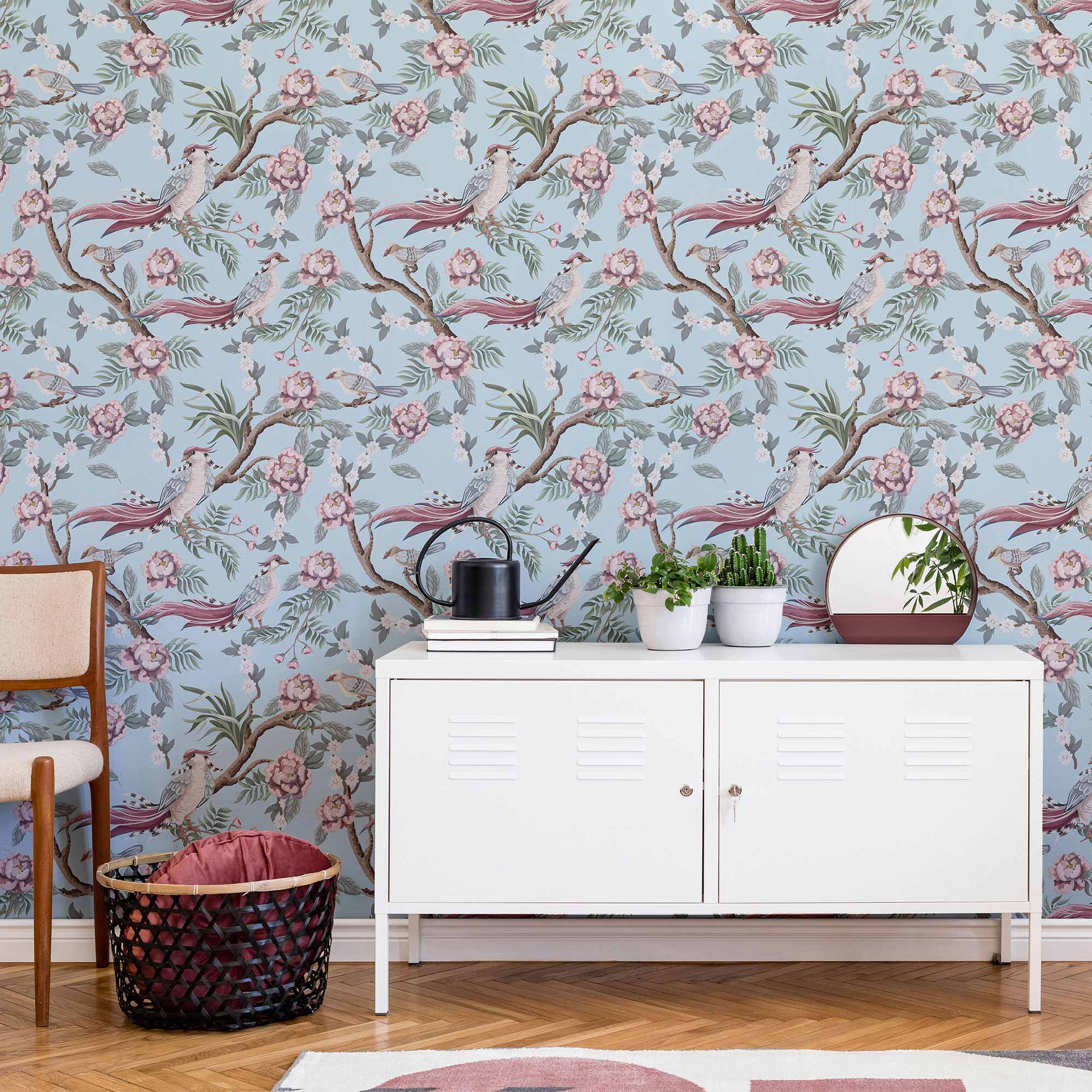 Blue Botanical Peel and Stick Removable Wallpaper - Self-Adhesive Decorative Wall Covering for Home & Office Decor - Perfect for Bedrooms, Living Rooms, and Accent Walls