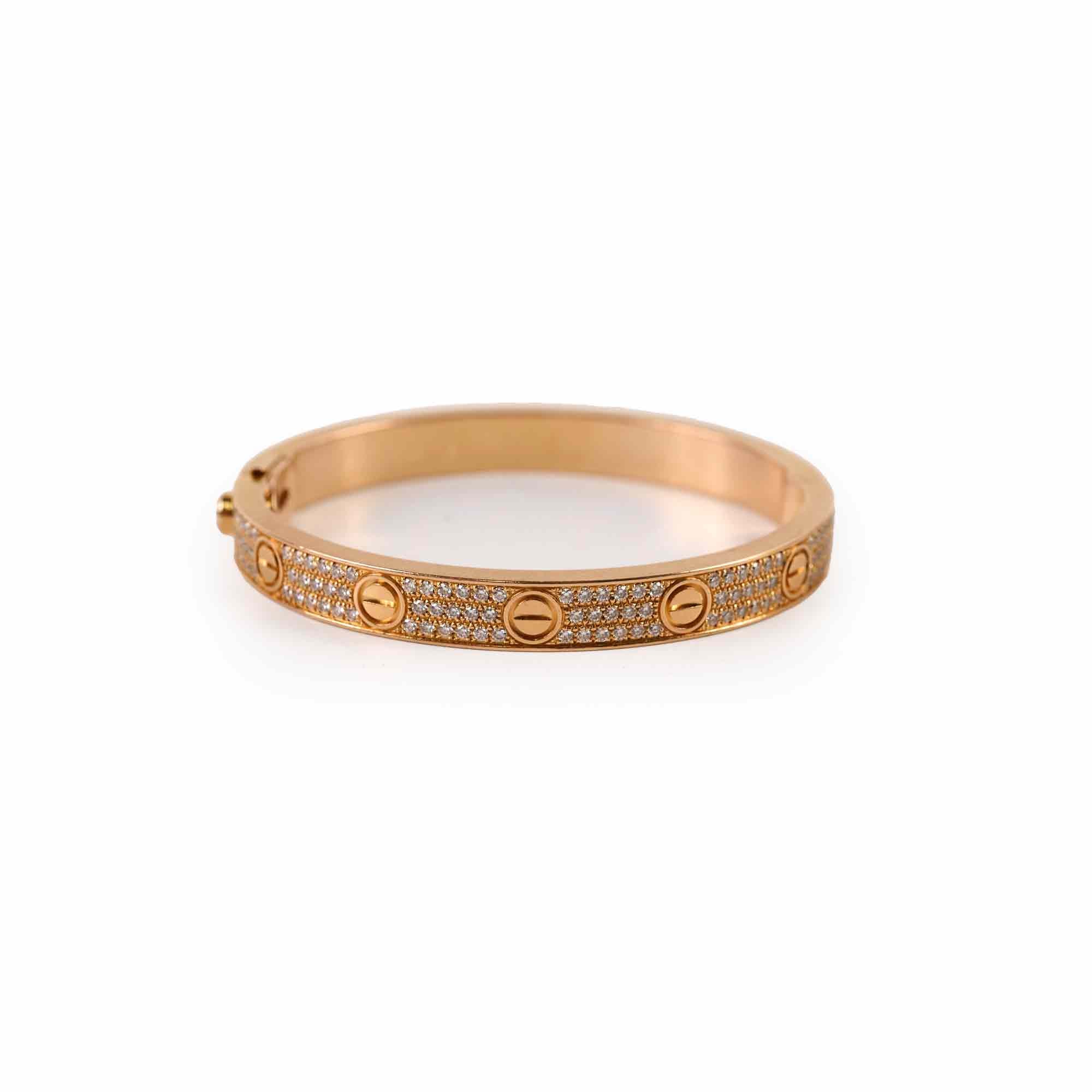 Cartier Love Bracelet in 18K Pink Gold with Pave Diamonds - Size 16, Luxury Jewelry for Women, Perfect for Anniversaries & Special Occasions